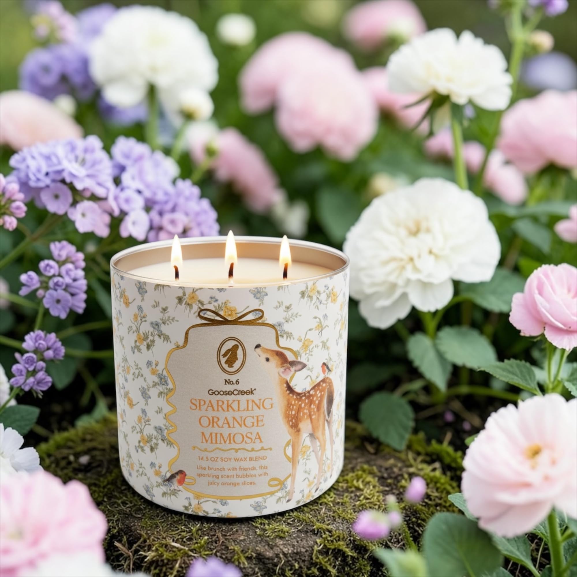 Sparkling Orange Mimosa Scented Candle, 14.5 oz Soy Wax Blend with Gold Lid, Includes Artisanal Goat Soap Gift