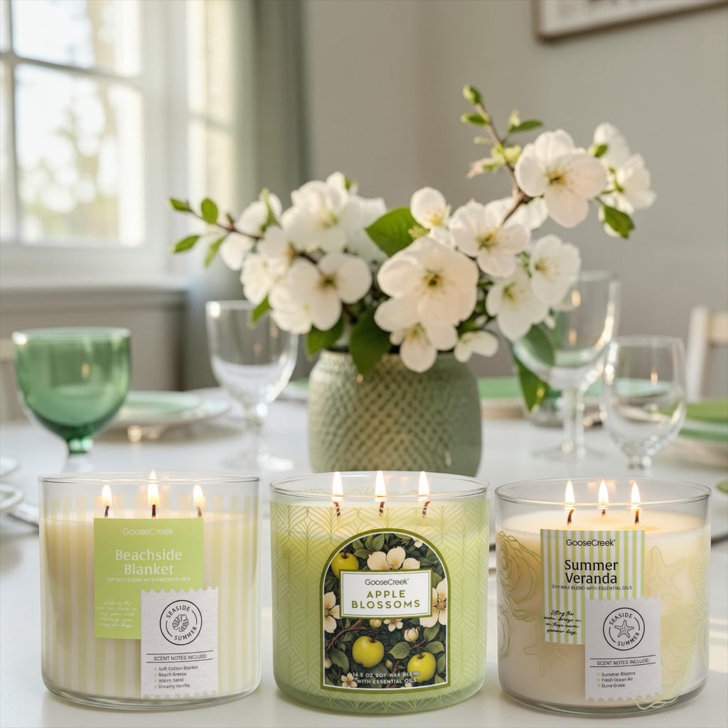 Seaside Summer Collection, Set o 3-Wick 14.5 oz Scented Candles, Soy Wax Blend with Essential Oils,
