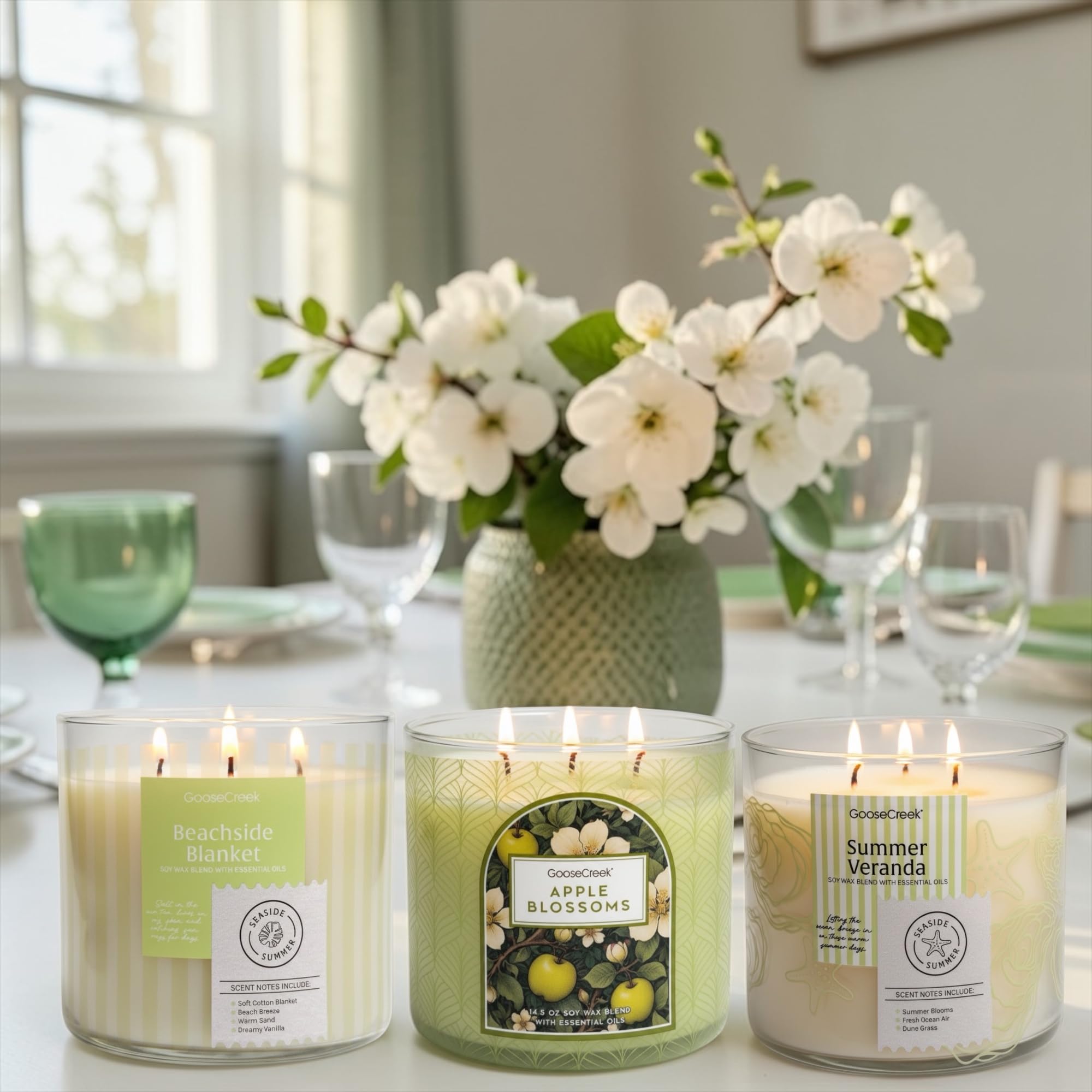 Seaside Summer Collection, Set o 3-Wick 14.5 oz Scented Candles, Soy Wax Blend with Essential Oils,