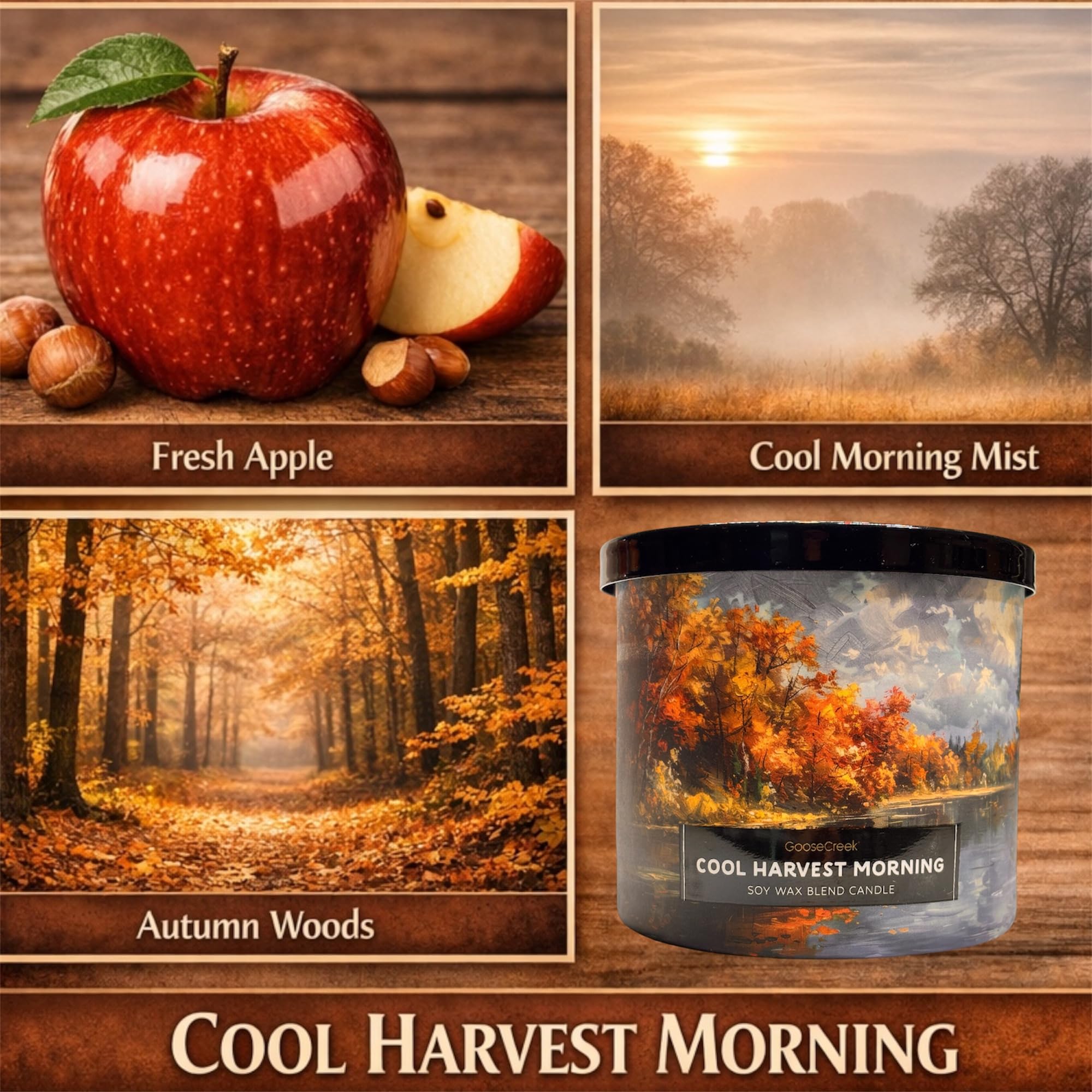 Cool Harvest Morning Soy Wax Blend Candle, 3-Wick, Fresh Apples, Autumn Woods & Cool Morning Mist Scent