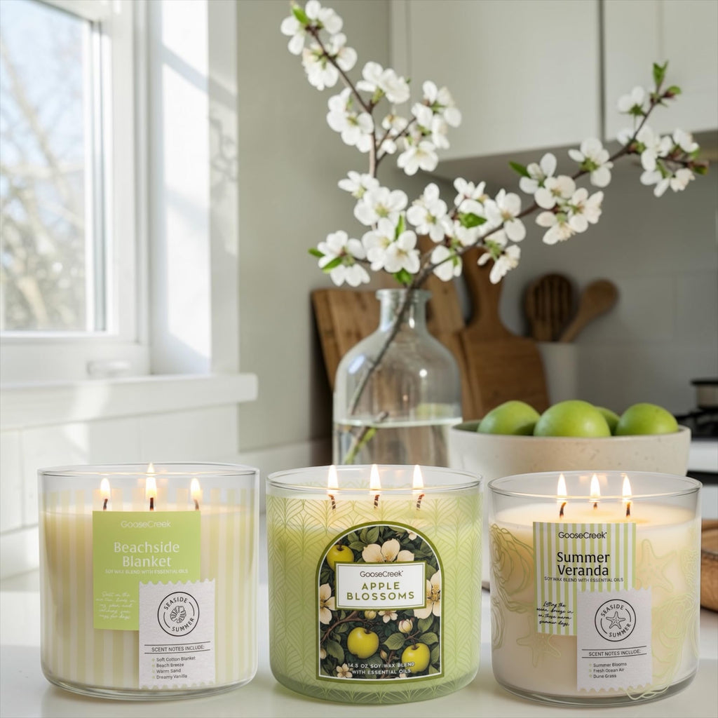 Seaside Summer Collection, Set o 3-Wick 14.5 oz Scented Candles, Soy Wax Blend with Essential Oils,