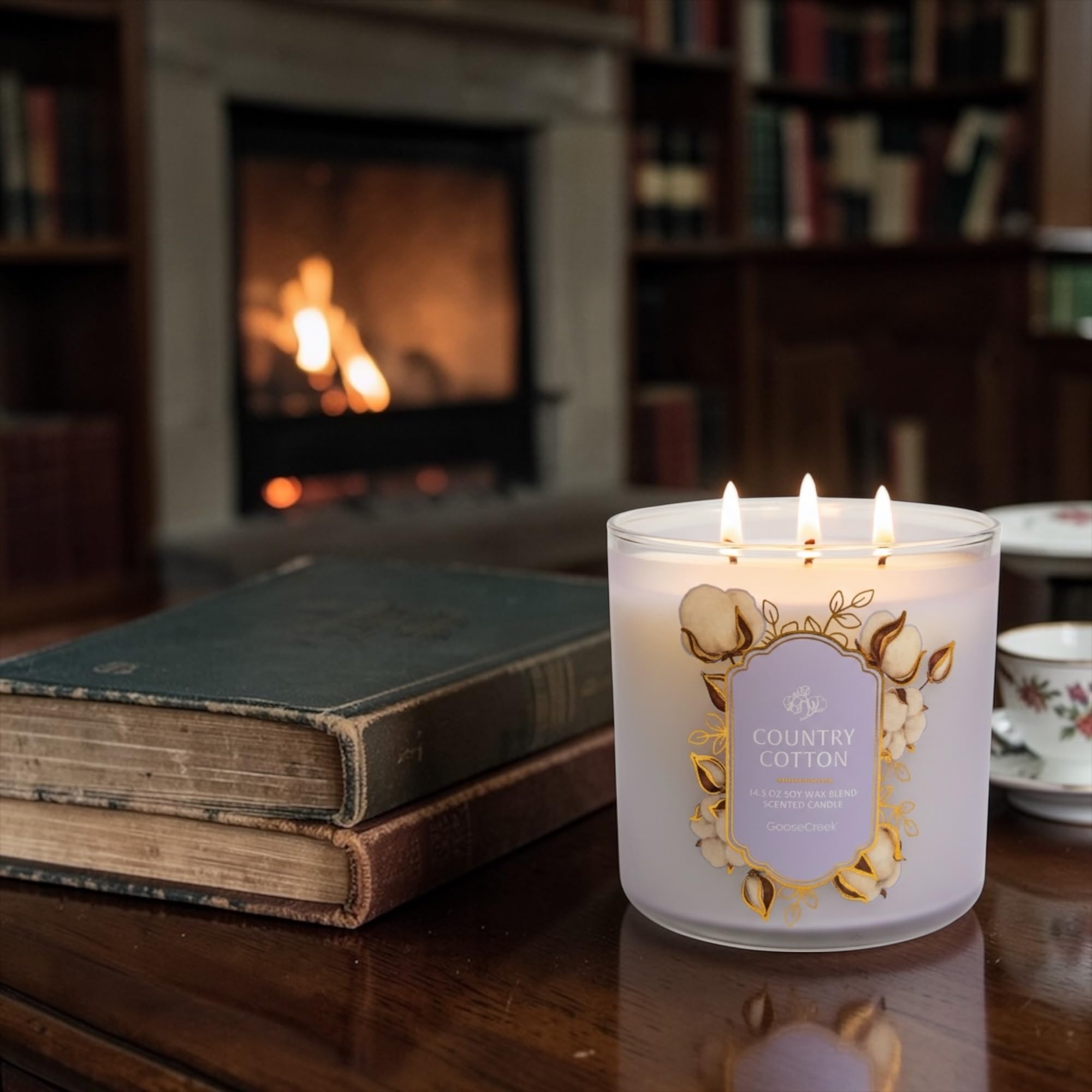 Country Cotton Scented Candle, Soy Wax Blend, 14.5 oz, with Artisanal Shortcake Soap Gift