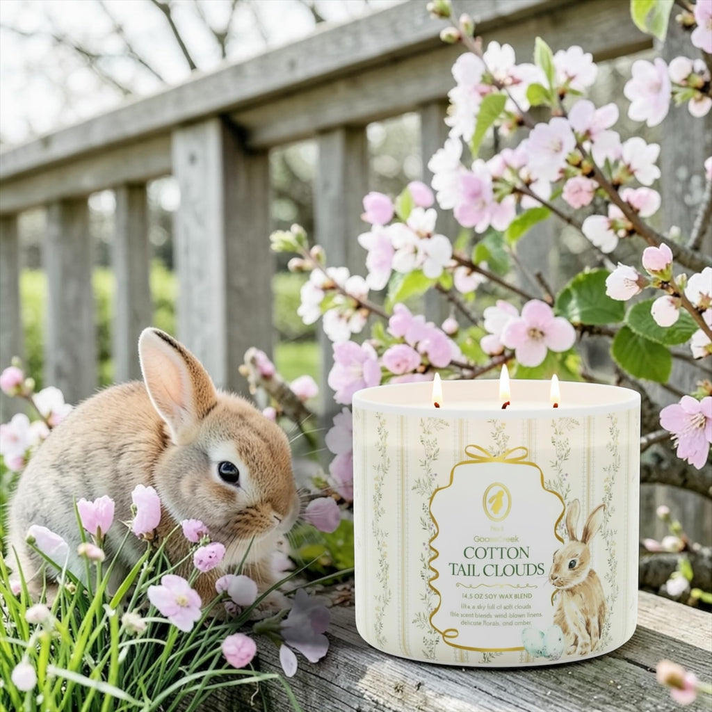 Cotton Tail Clouds Scented Candle, 14.5 oz Soy Wax Blend with Artisanal Soap Gift, Wind-Blown Linens and Delicate Florals