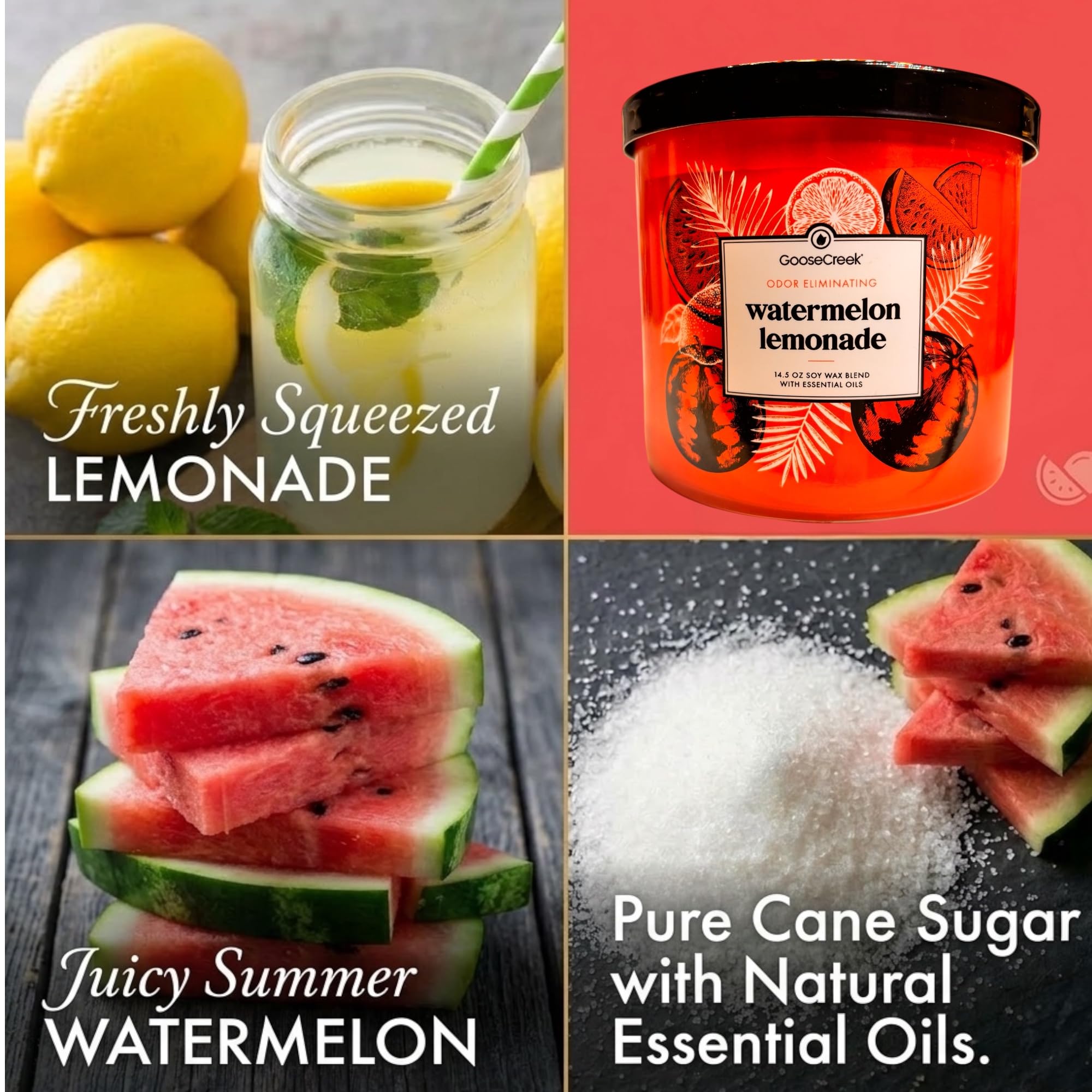 Odor Eliminating Scented Candle, 14.5 oz Soy Wax Blend with Essential Oils, 3-Pack (Cool Rain Drops, Lavender Vanilla, Watermelon Lemonade)