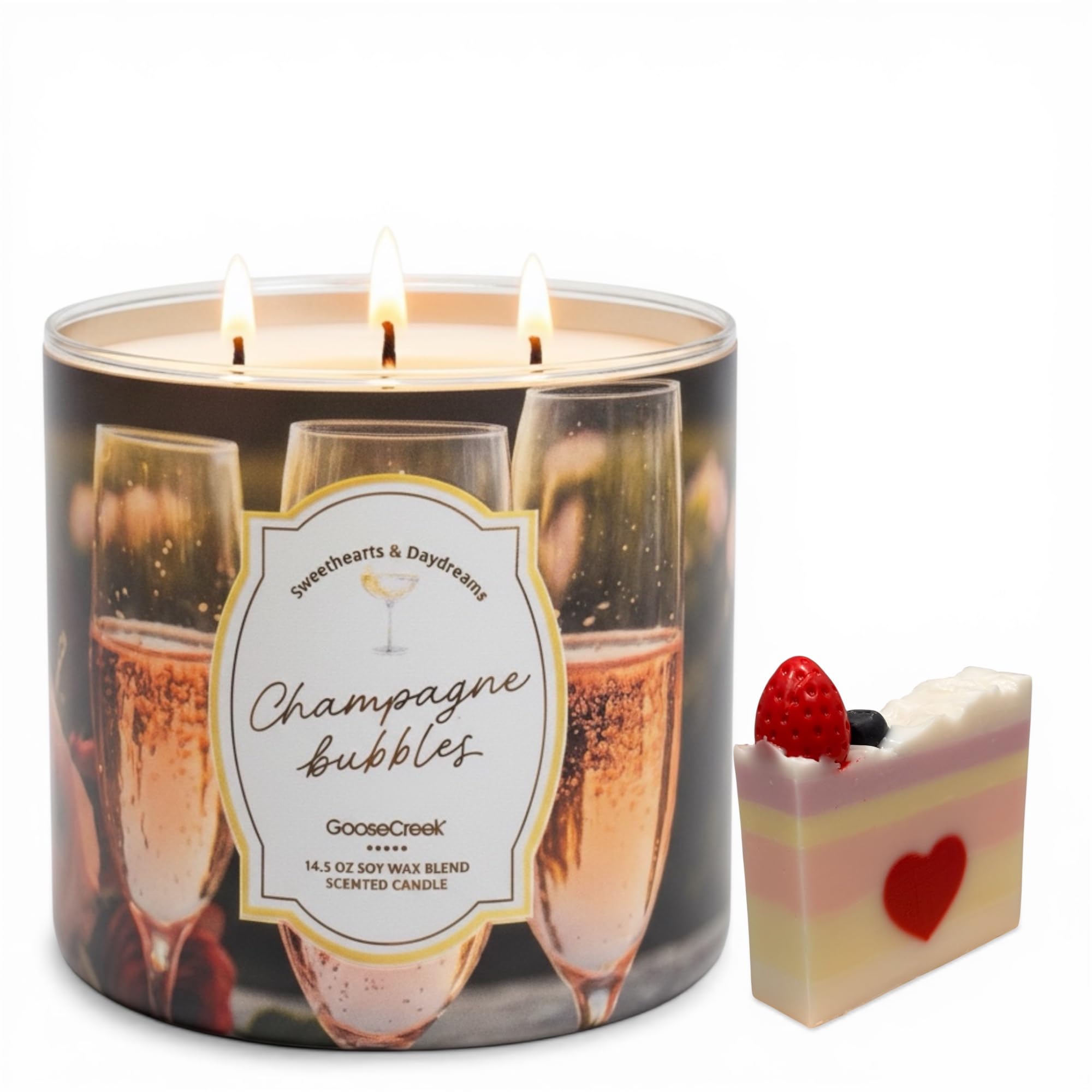 Champagne Bubbles Scented Candle, 14.5 oz Soy Wax Blend, 3-Wick, Sparkling Champagne, Pink Grapefruit, Juicy Orange