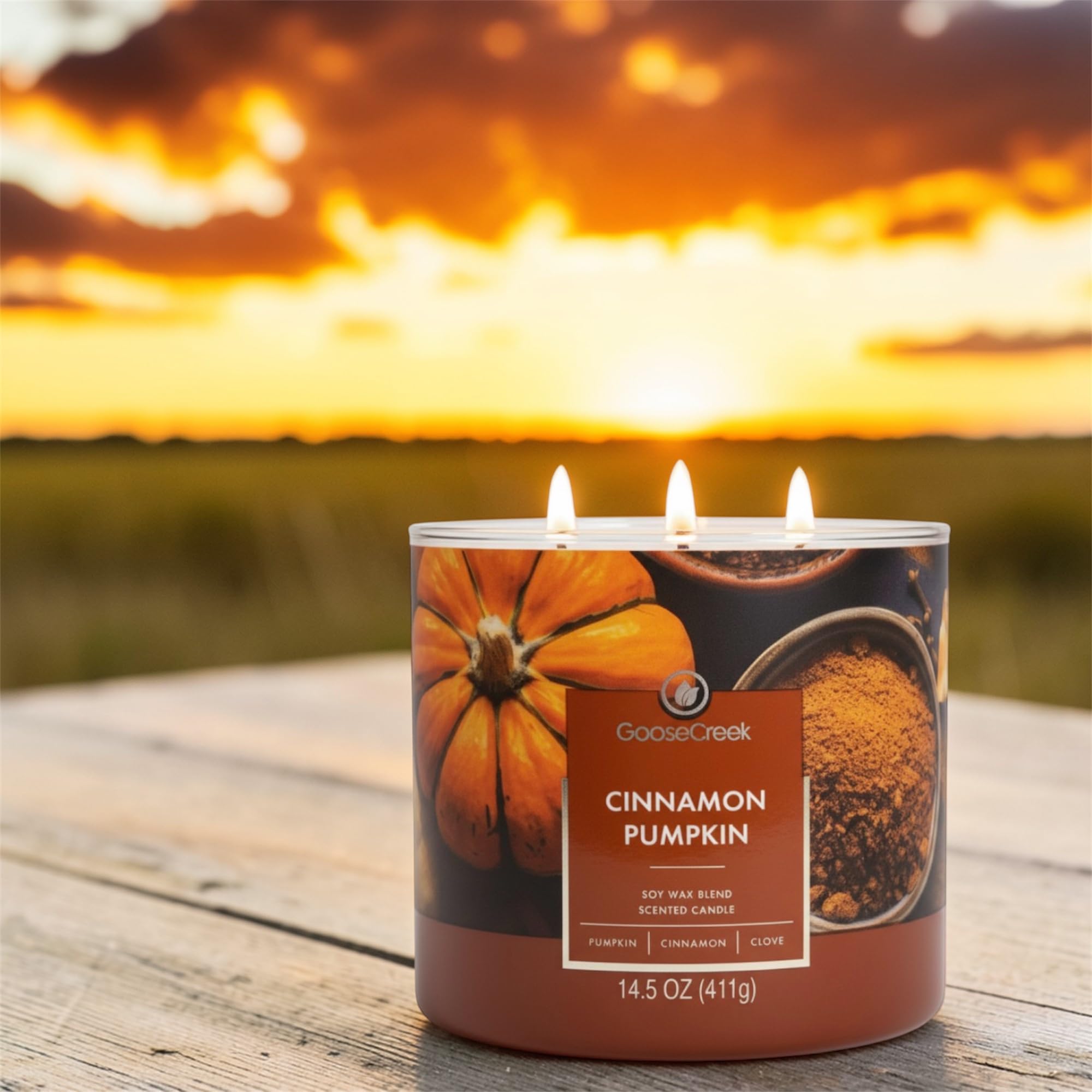 Cinnamon Pumpkin Scented Candle, Soy Wax Blend, 3-Wick, Country Pumpkin, Sweet Cinnamon, Warm Cardamom, 14.5 oz
