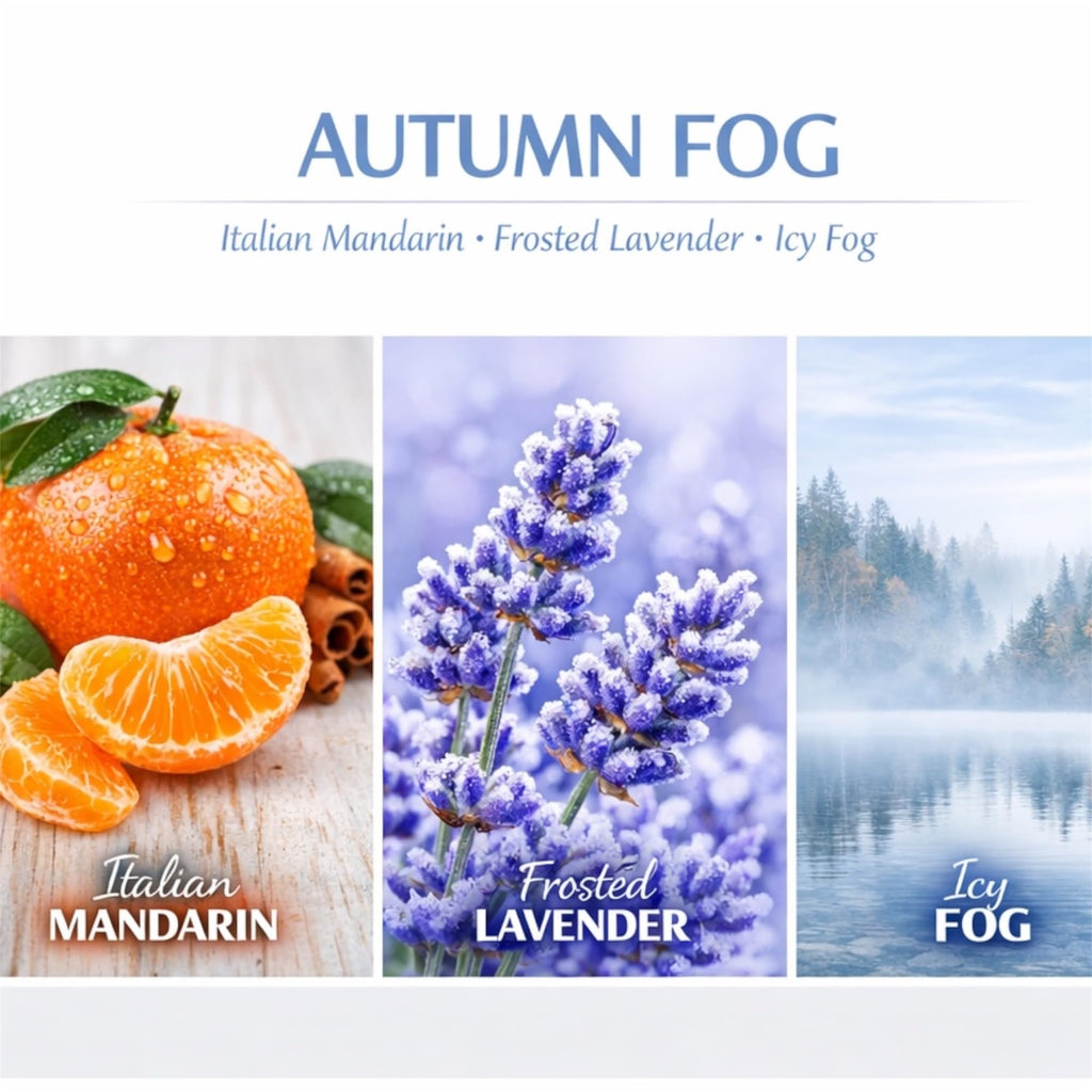 Autumn Fog Soy Wax Blend Candle, Italian Mandarin, Frosted Lavender & ICY Fog Scent, 3-Wick