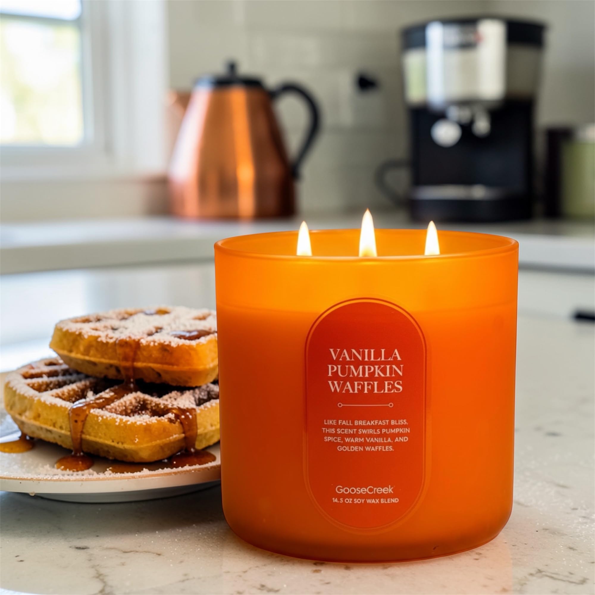Vanilla Pumpkin Waffles Candle, Soy Wax Blend, Pumpkin Spice, Vanilla Waffles and Maple Syrup Scent, 14.5 oz