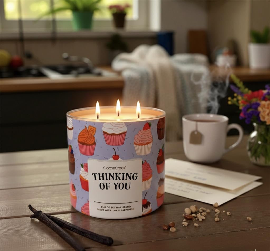 Thinking of You Candle, Soy Wax Blend, Cupcake Theme, 14.5 oz and Artisanal Shortcake soap as a Gift.