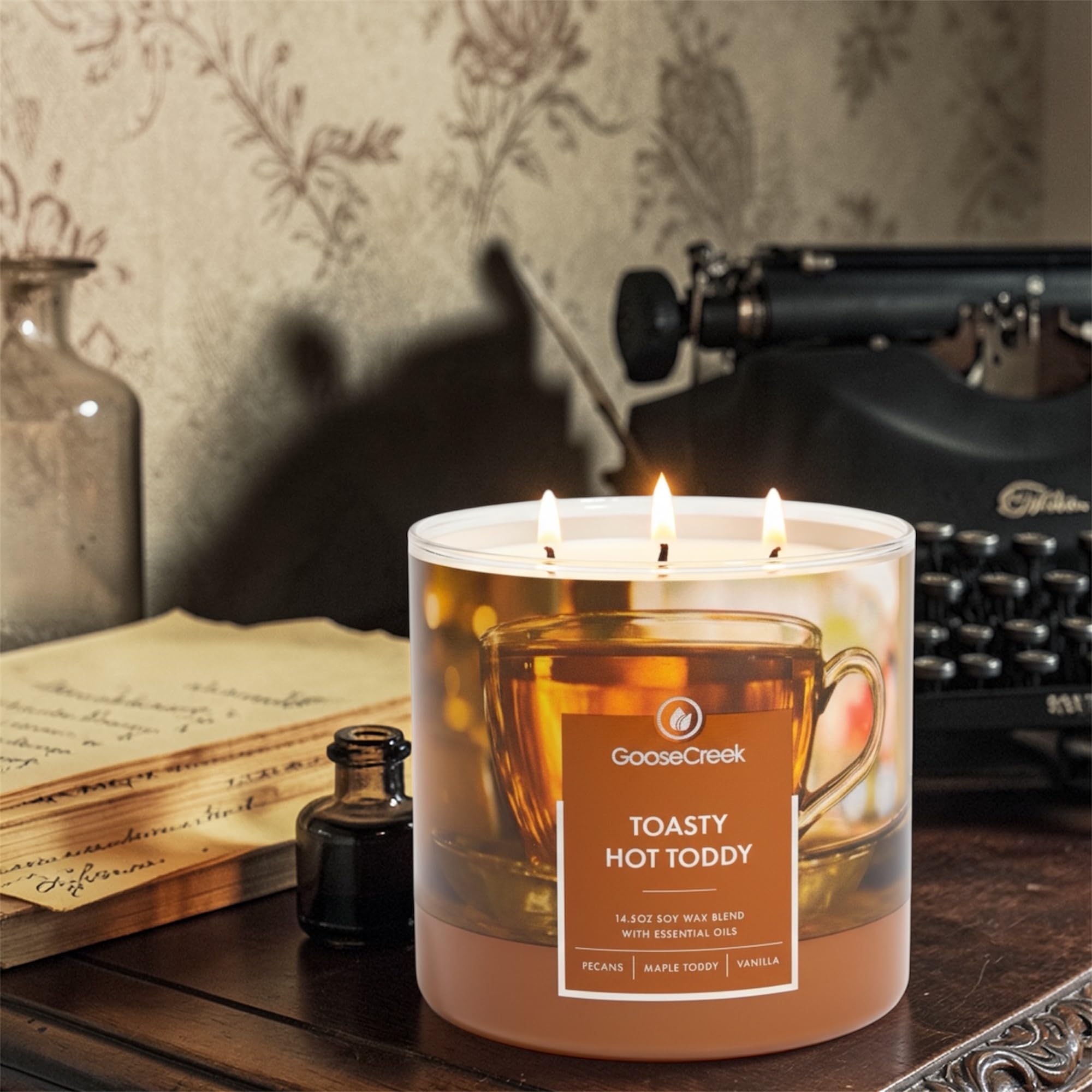 Toasty Hot Toddy Candle, 14.5 oz Soy Wax Blend with Essential Oils, Dark Rum, Molten Maple, Toasted Pecans, Spiced Vanilla