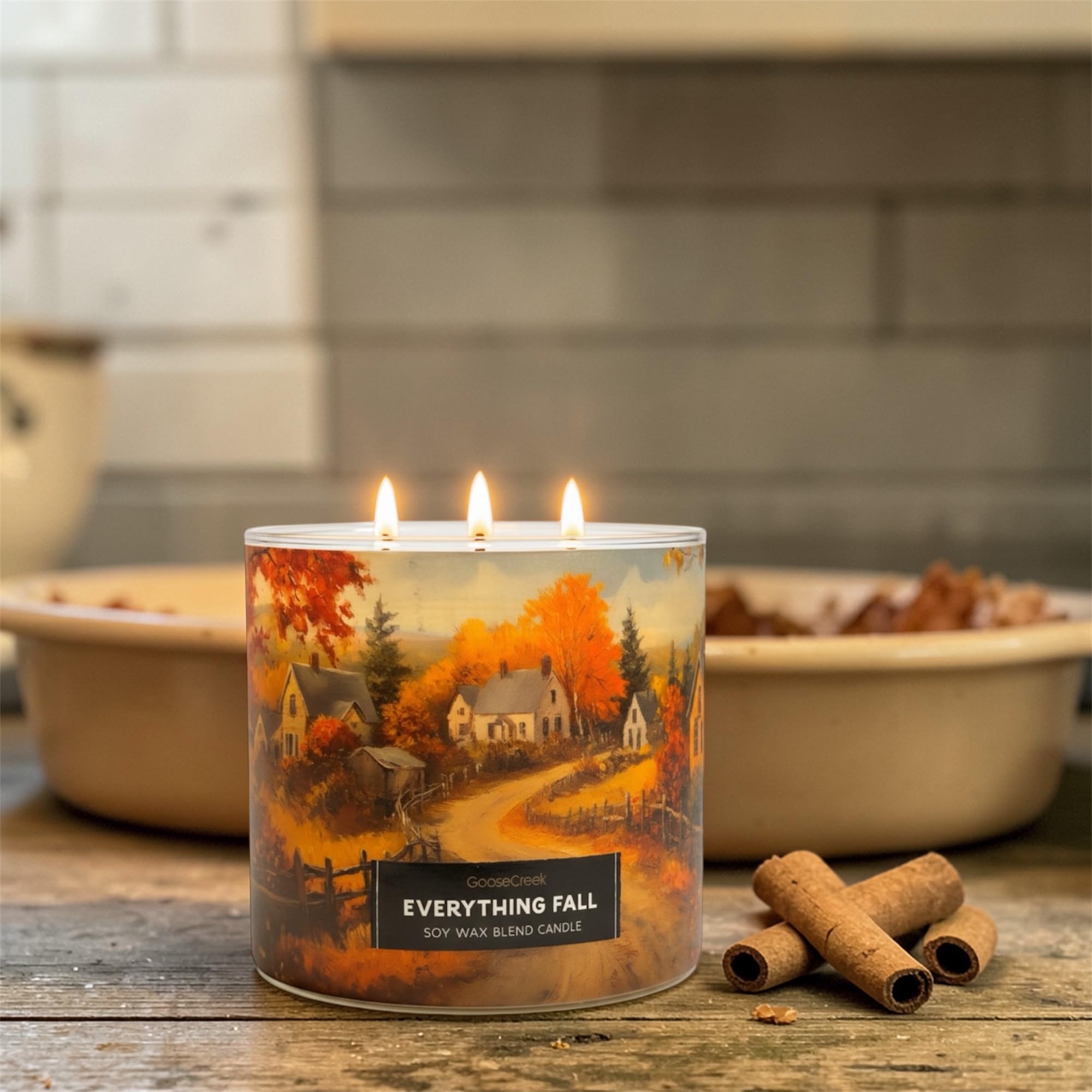 Everything Fall Soy Wax Blend Candle, 3-Wick, Apples Peel, Pumpkin, Autumn Spice and Cedarwood Scented