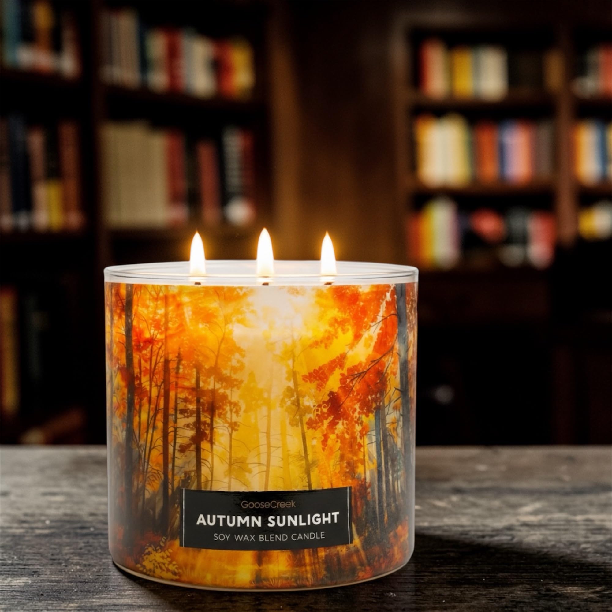 Autumn Sunlight Soy Wax Blend Candle, 3-Wick, Spiced Citrus, Cinnamon Stick, Warm Cardamom, Sunlit Foliage