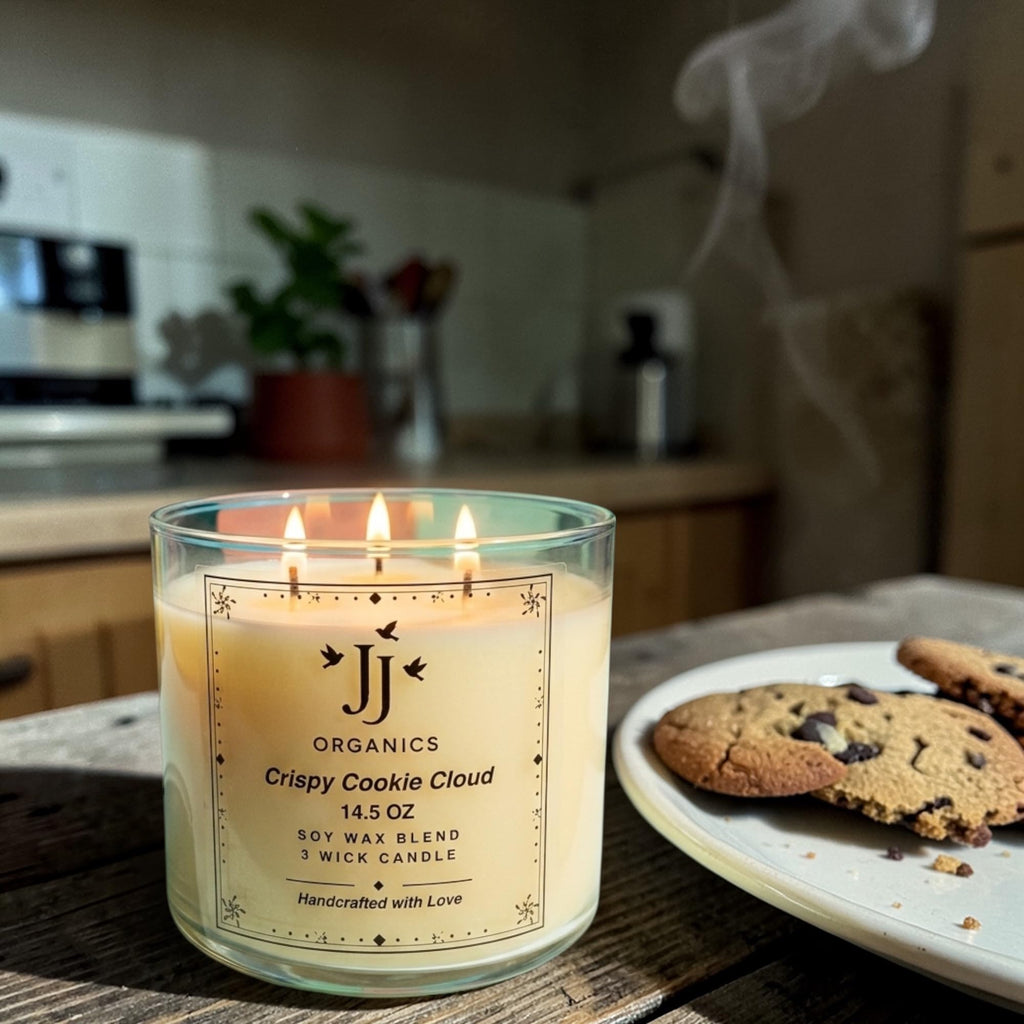 JJ Organics Crispy Cookie Cloud Soy Wax Blend Candle, 3 Wick, 14.5 oz, Handcrafted