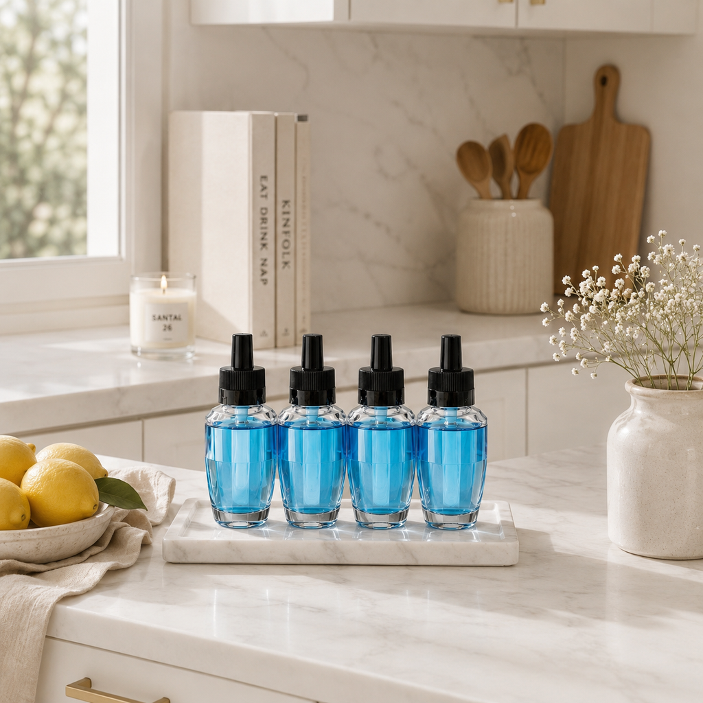 Clean House V Sparkling Bubbles Wall Plug-In Refills, Lemon Water & Soap Suds Scent, Premium Quality Oils refills, 4 Pack