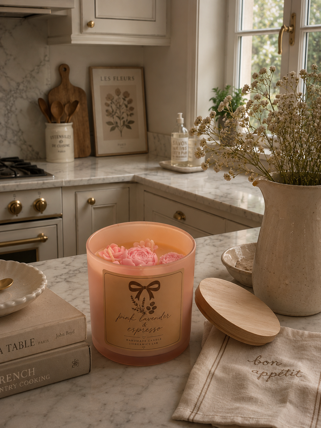 Pink Lavender & Espresso Handmade Candle Floral Coffee SCented Soy  Candle 3 Wick 12.5 oz