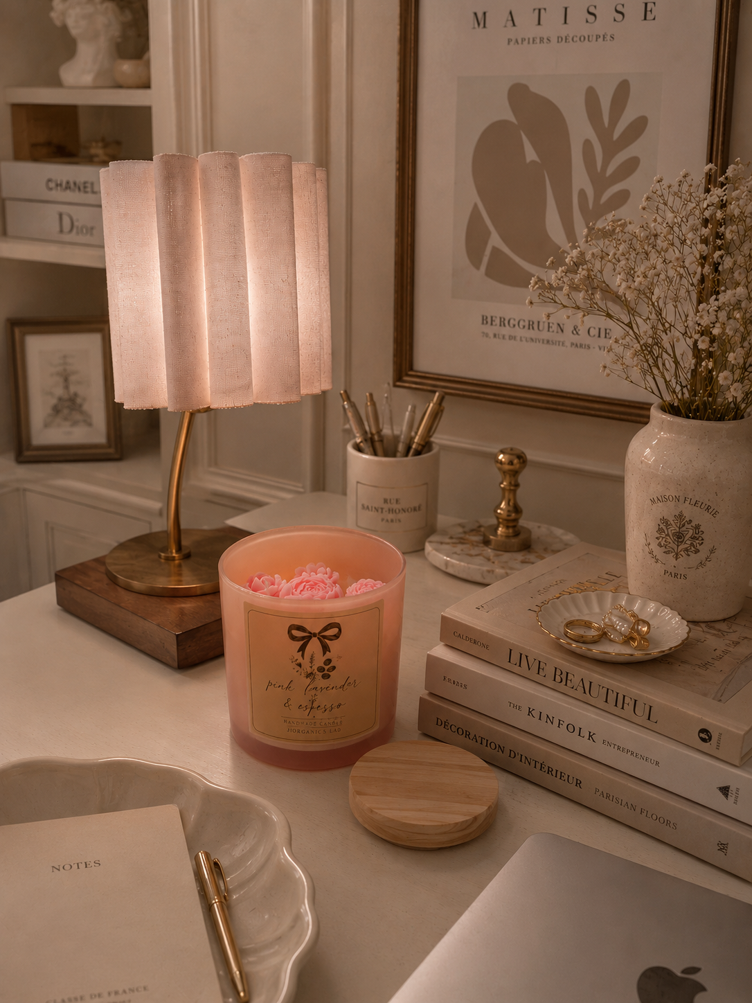 Pink Lavender & Espresso Handmade Candle Floral Coffee SCented Soy  Candle 3 Wick 12.5 oz