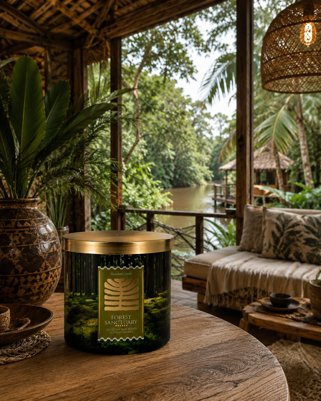 Forest Sanctuary Scented Candle, Soy Wax Blend, 14.5 oz, 3wick Pine Needles, Forest Lily, Fresh Lavender, Worn Cedarwood
