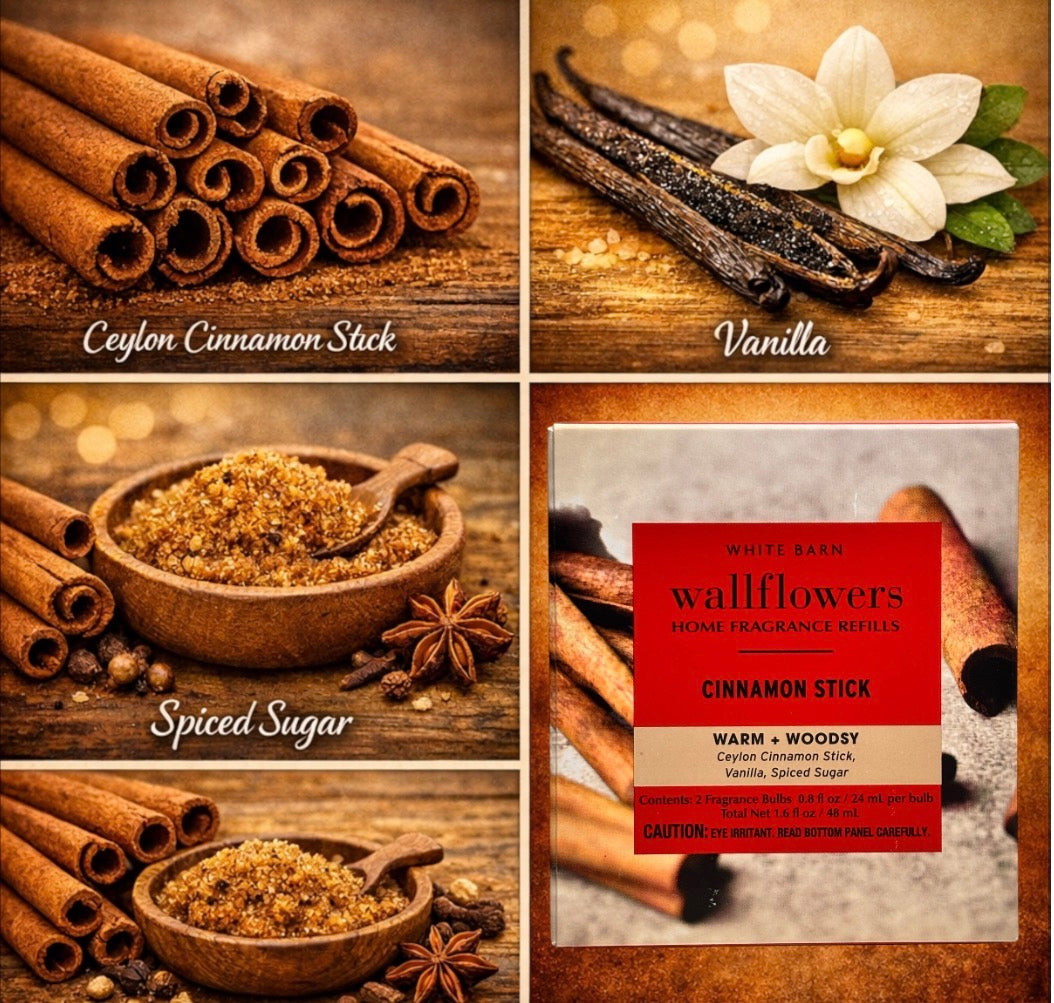 White Barn Cinnamon Stick Wallflowers Refill 4pack /Warm & Woodsy Home Fragrance Plugs
