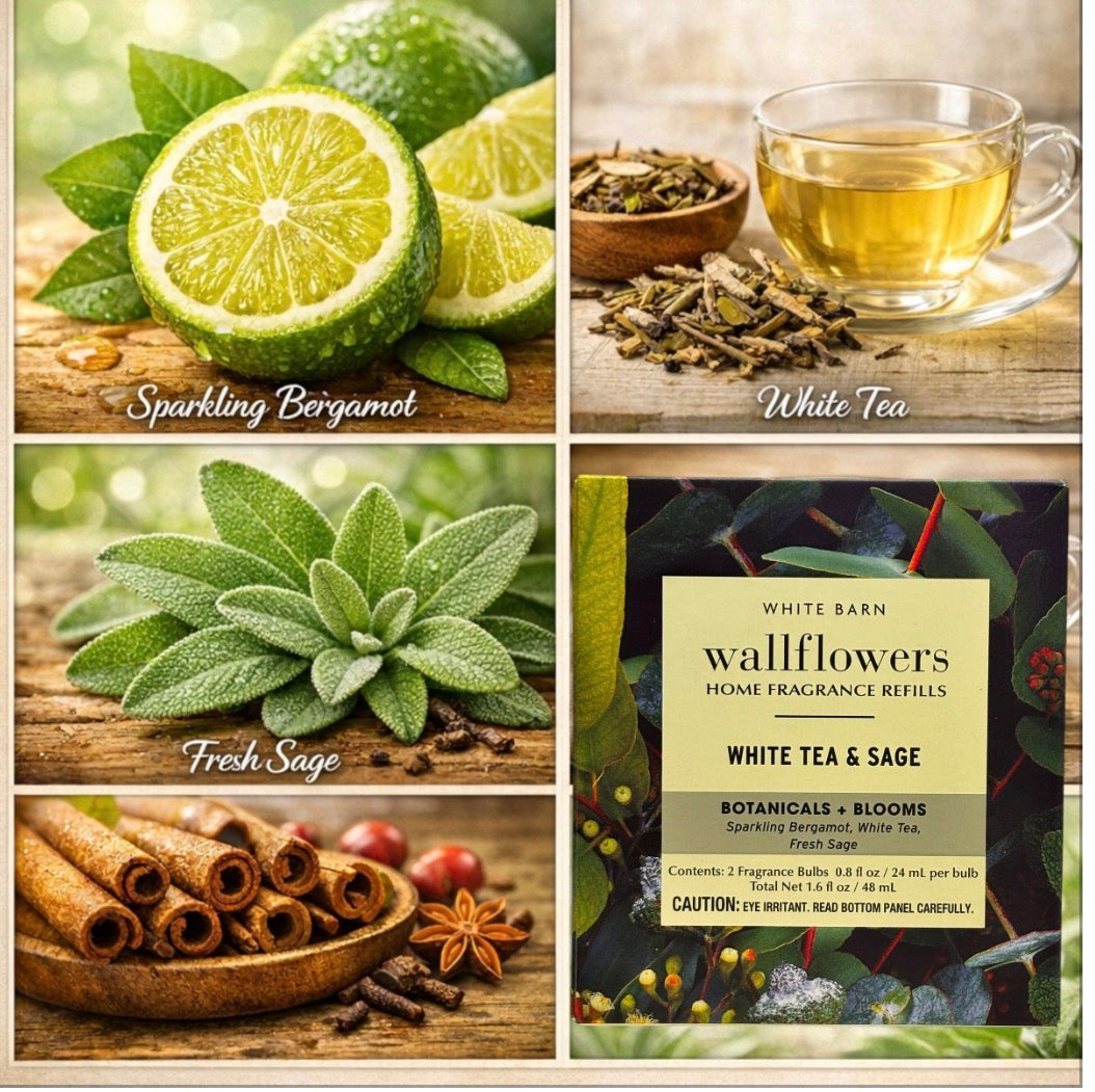 White Barn White Tea & Sage Wallflower Refill 4pack /Botanicals & Blooms Home Fragrance Plugs
