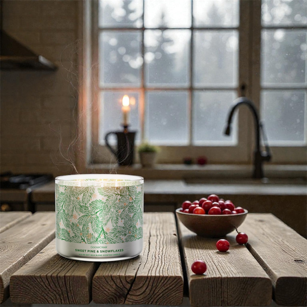 Sweet Pine & snowflackes Candle 14.5 oz + Artisanal Shortcacke soap (Love from the heart design)