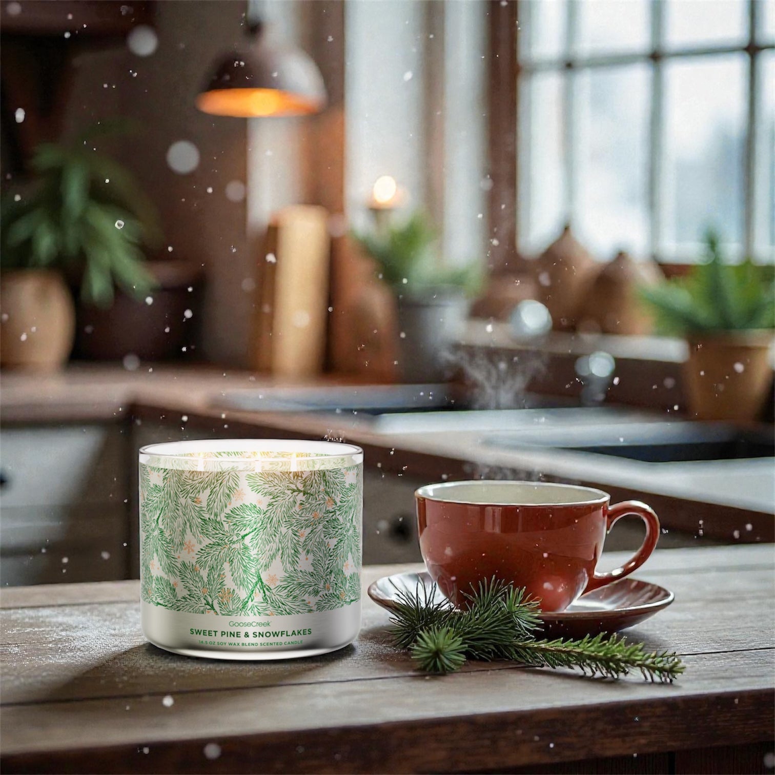 Sweet Pine & snowflackes Candle 14.5 oz + Artisanal Shortcacke soap (Love from the heart design)