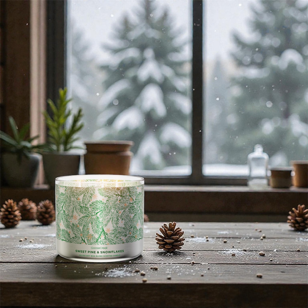 Sweet Pine & snowflackes Candle 14.5 oz + Artisanal Shortcacke soap (Love from the heart design)