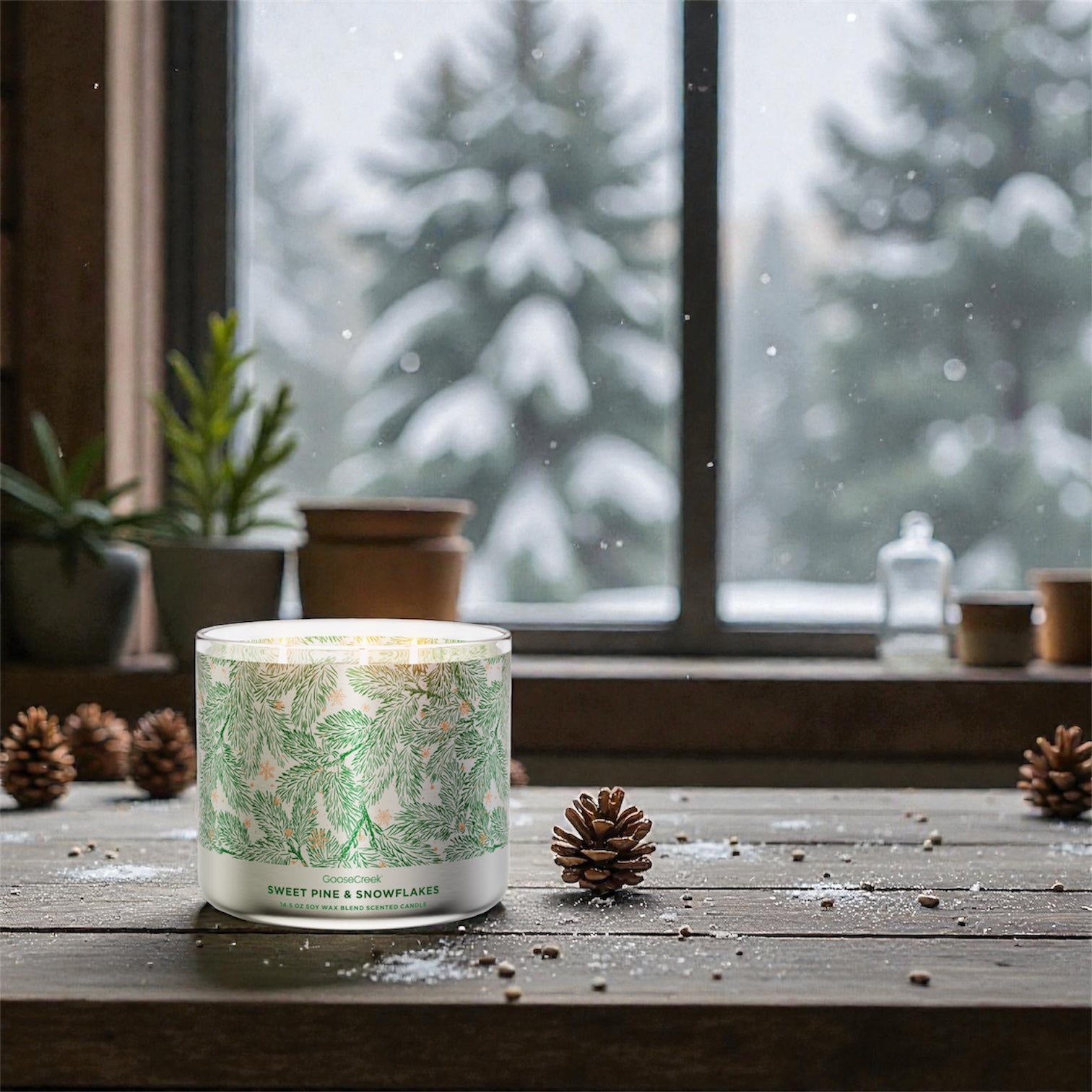 Sweet Pine & snowflackes Candle 14.5 oz + Artisanal Shortcacke soap (Love from the heart design)