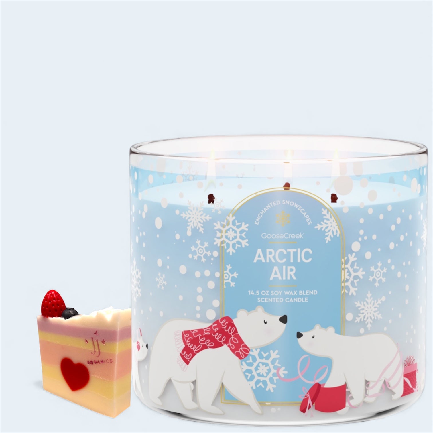 Artic Air candle 14.5oz + Artisanal Shortcake soap (love from the heart design)