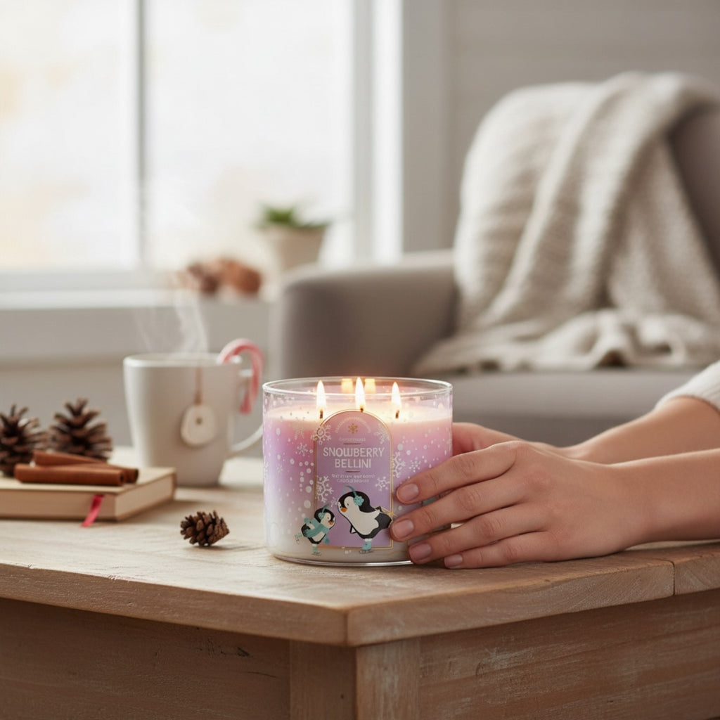 Snowberry Bellini (Echanted Snowscapes) Candle 14.5 soy wax +Artisanal Shortcake soap (Love from the heart design)