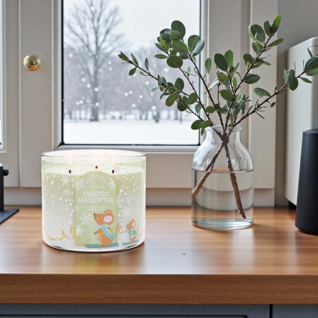 Frosted Eucalyptus Candle 14.5 oz + Artisanal Shortcake soap (love from the Heart design)