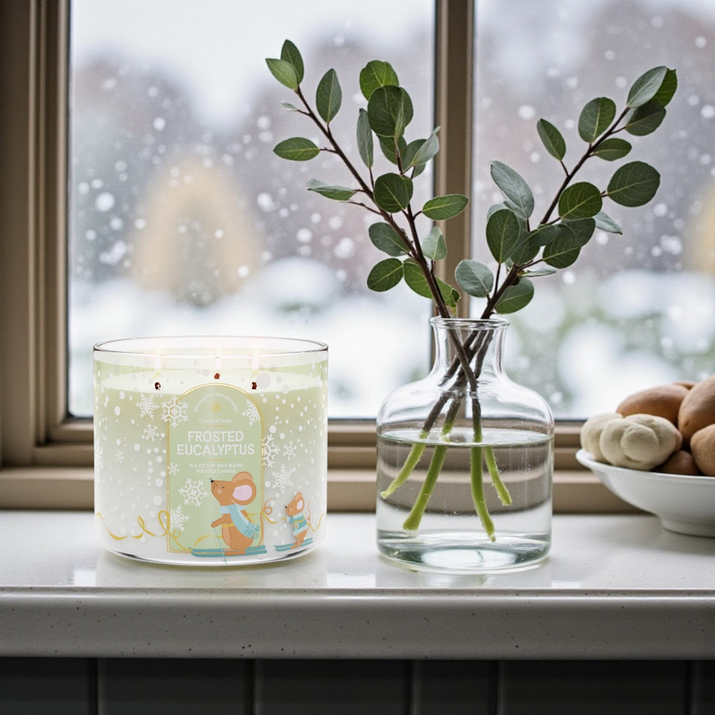 Frosted Eucalyptus Candle 14.5 oz + Artisanal Shortcake soap (love from the Heart design)