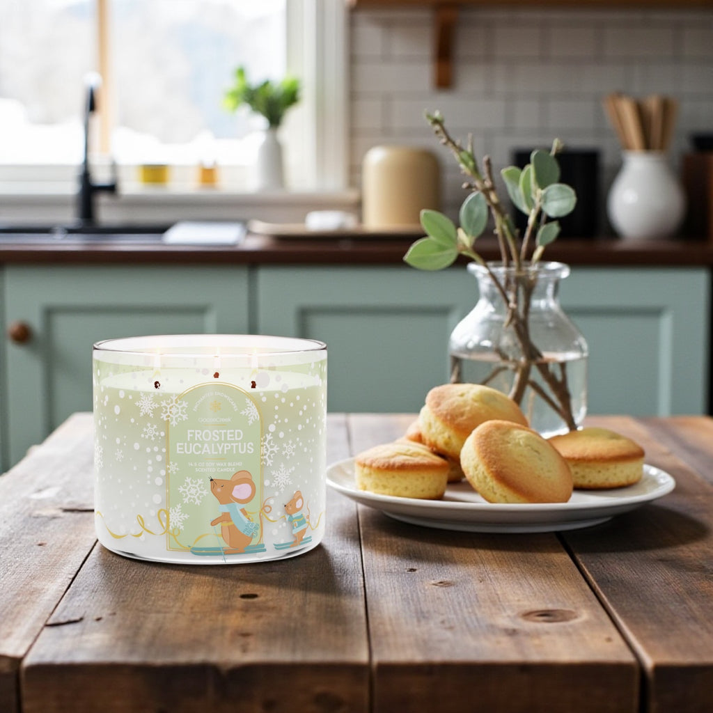 Frosted Eucalyptus Candle 14.5 oz + Artisanal Shortcake soap (love from the Heart design)