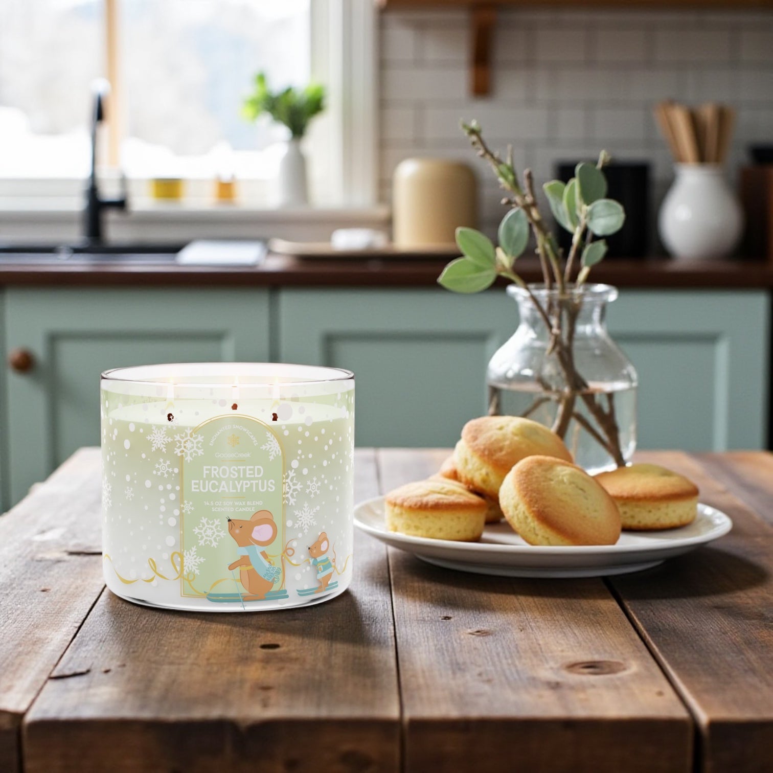 Frosted Eucalyptus Candle 14.5 oz + Artisanal Shortcake soap (love from the Heart design)