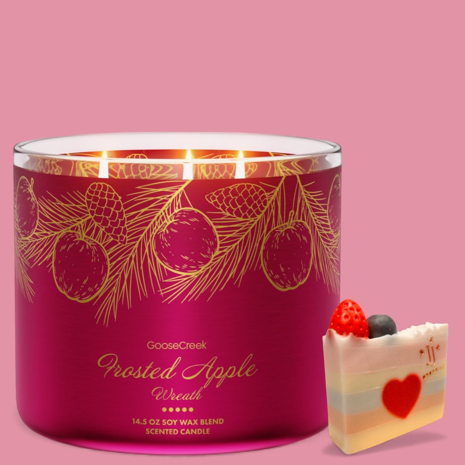 Frosted Apple Candle 14.5 oz + Artisanal shortcake soap (love in the heart design)