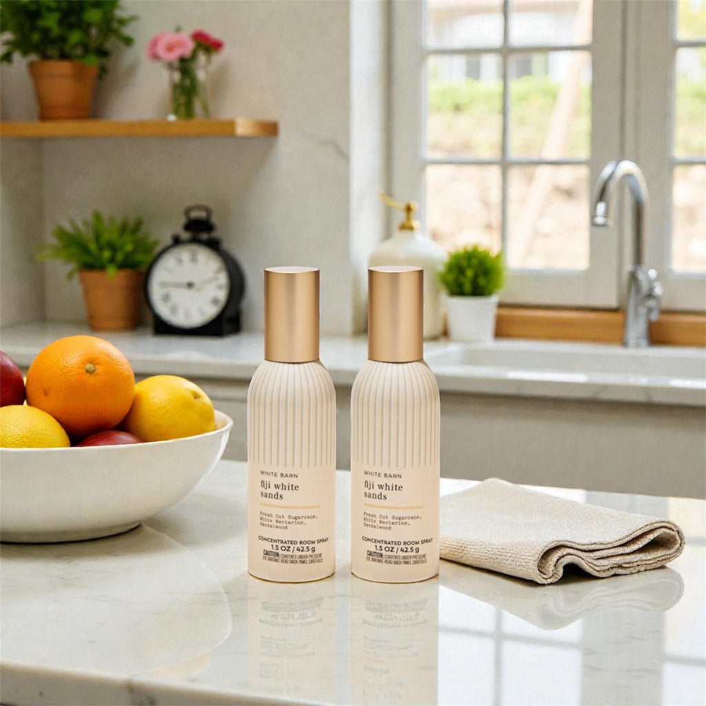White &Barn Fiji White Sands Concentrated Room Spray, Fresh Cut Sugarcane, White Nectarine, Sandalwood, 1.5 oz, 2 Pack