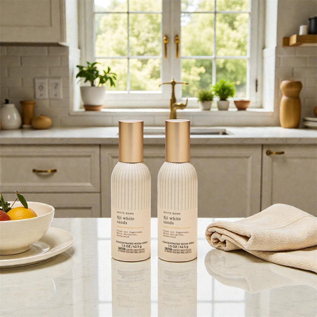 White &Barn Fiji White Sands Concentrated Room Spray, Fresh Cut Sugarcane, White Nectarine, Sandalwood, 1.5 oz, 2 Pack