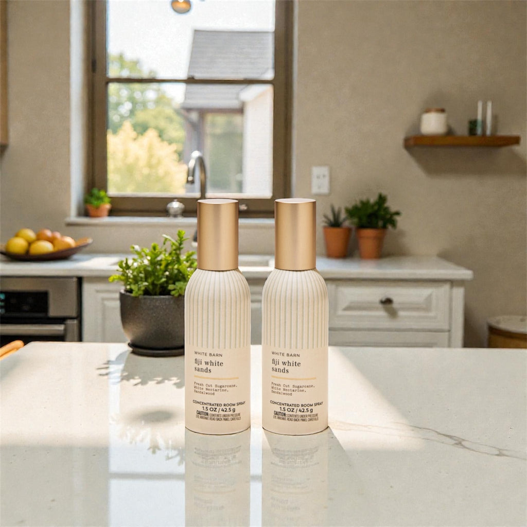 White &Barn Fiji White Sands Concentrated Room Spray, Fresh Cut Sugarcane, White Nectarine, Sandalwood, 1.5 oz, 2 Pack