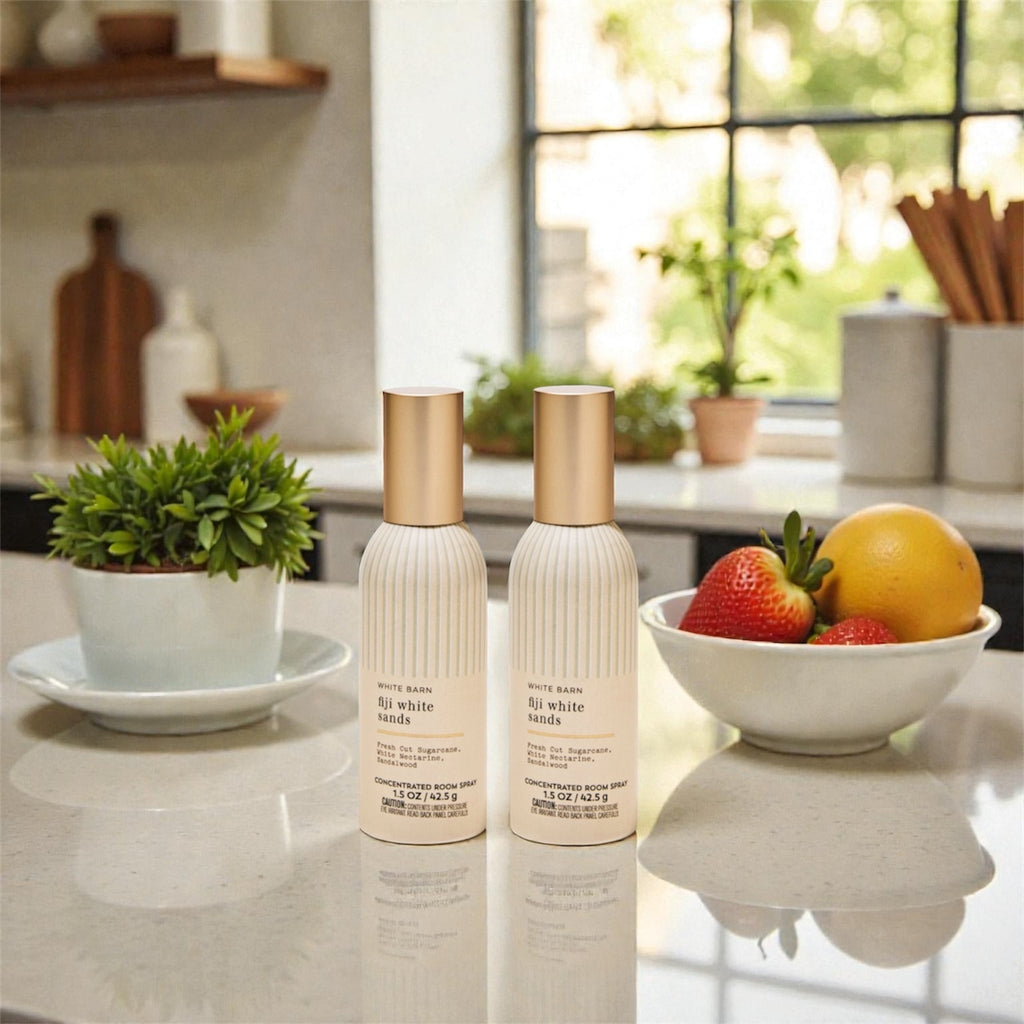 White &Barn Fiji White Sands Concentrated Room Spray, Fresh Cut Sugarcane, White Nectarine, Sandalwood, 1.5 oz, 2 Pack