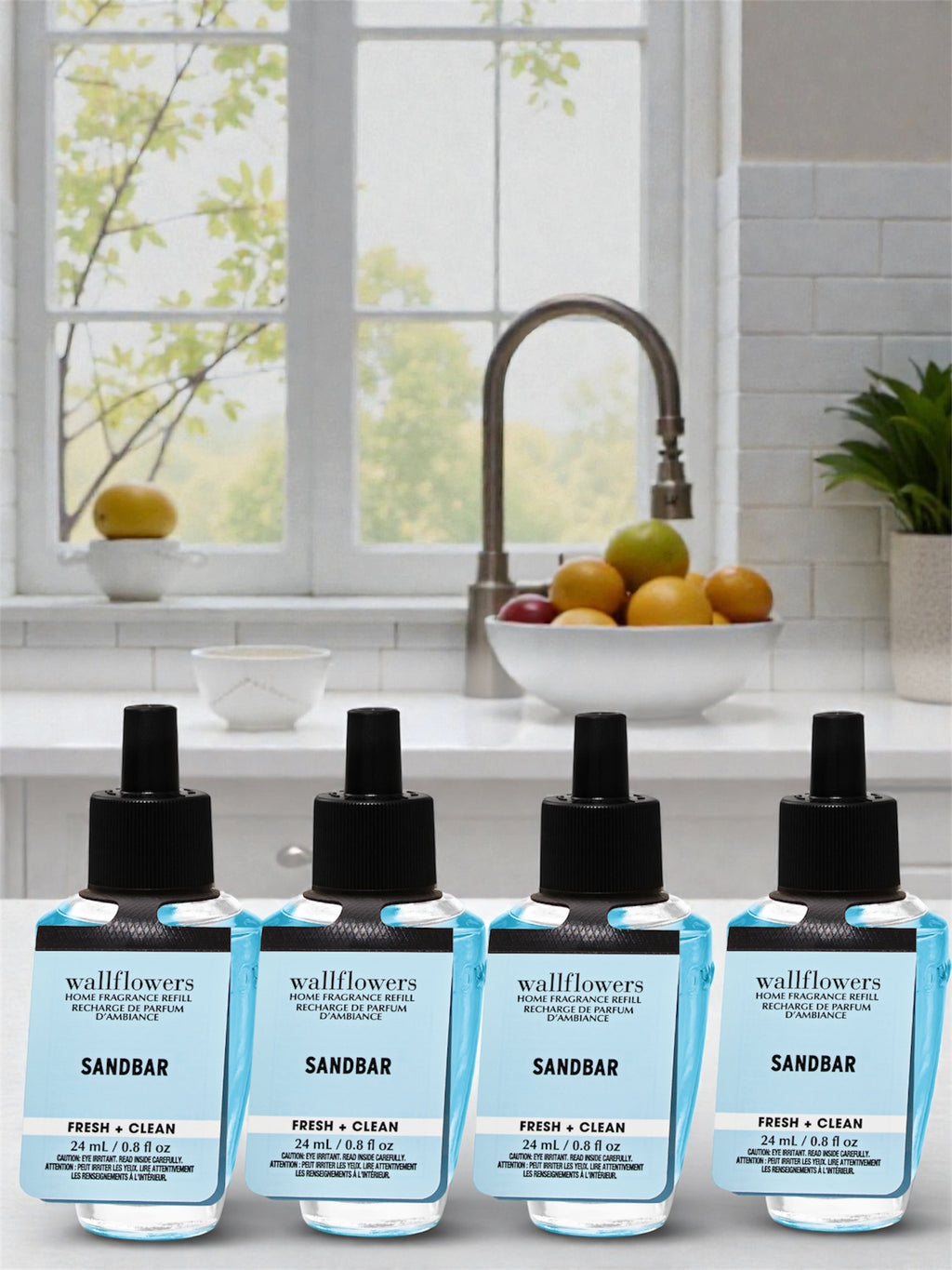 Wallflowers Sandbar Home Fragrance Refill, Fresh + Clean Scent, 24 mL / 0.8 fl oz, 4 Pack
