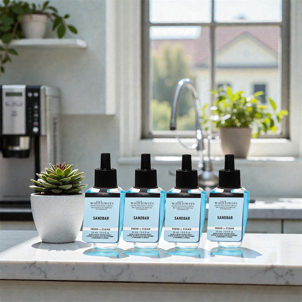 Wallflowers Sandbar Home Fragrance Refill, Fresh + Clean Scent, 24 mL / 0.8 fl oz, 4 Pack