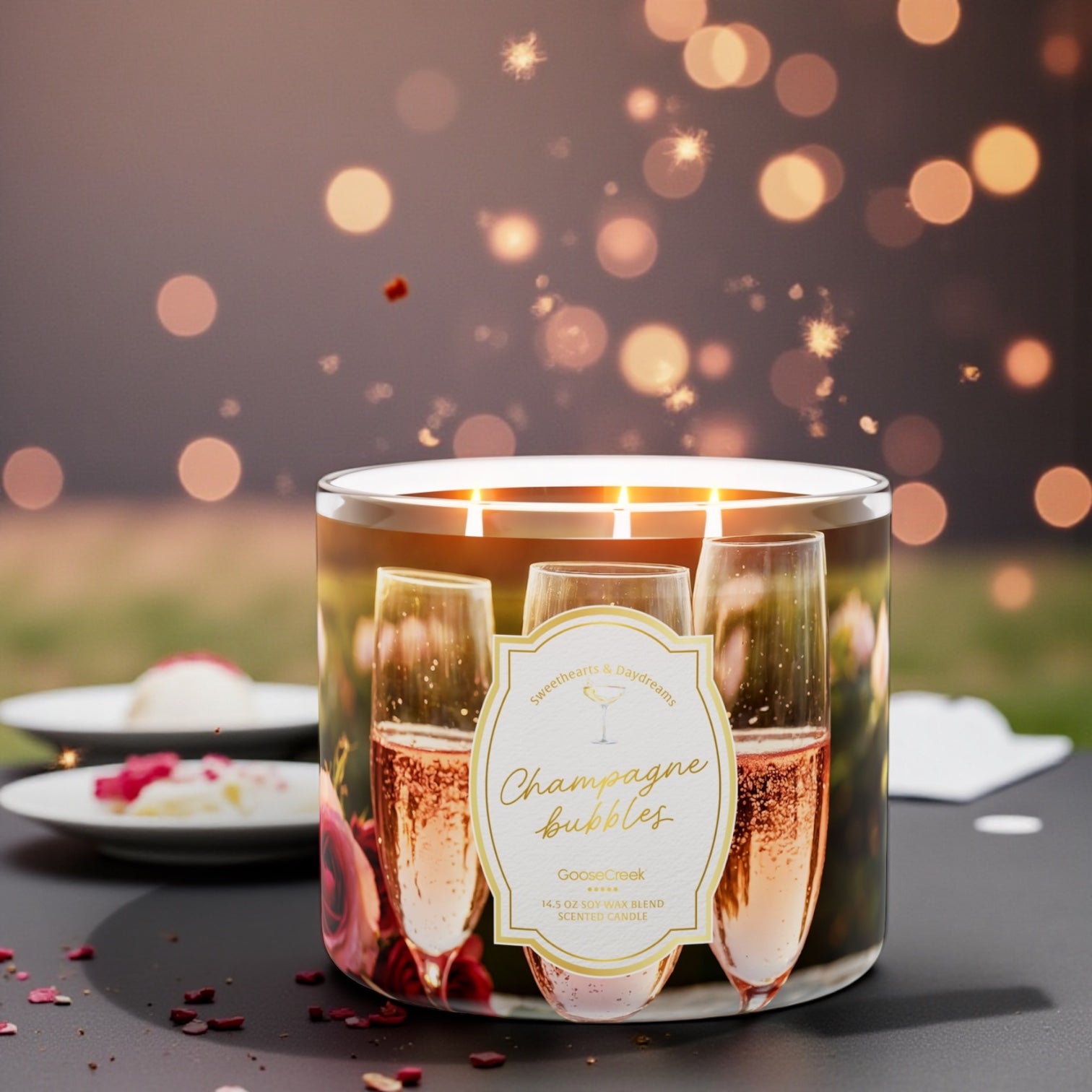 Candle 14.5 oz Champagne Bubbles & Love from the Heart artisanal goat milk soap