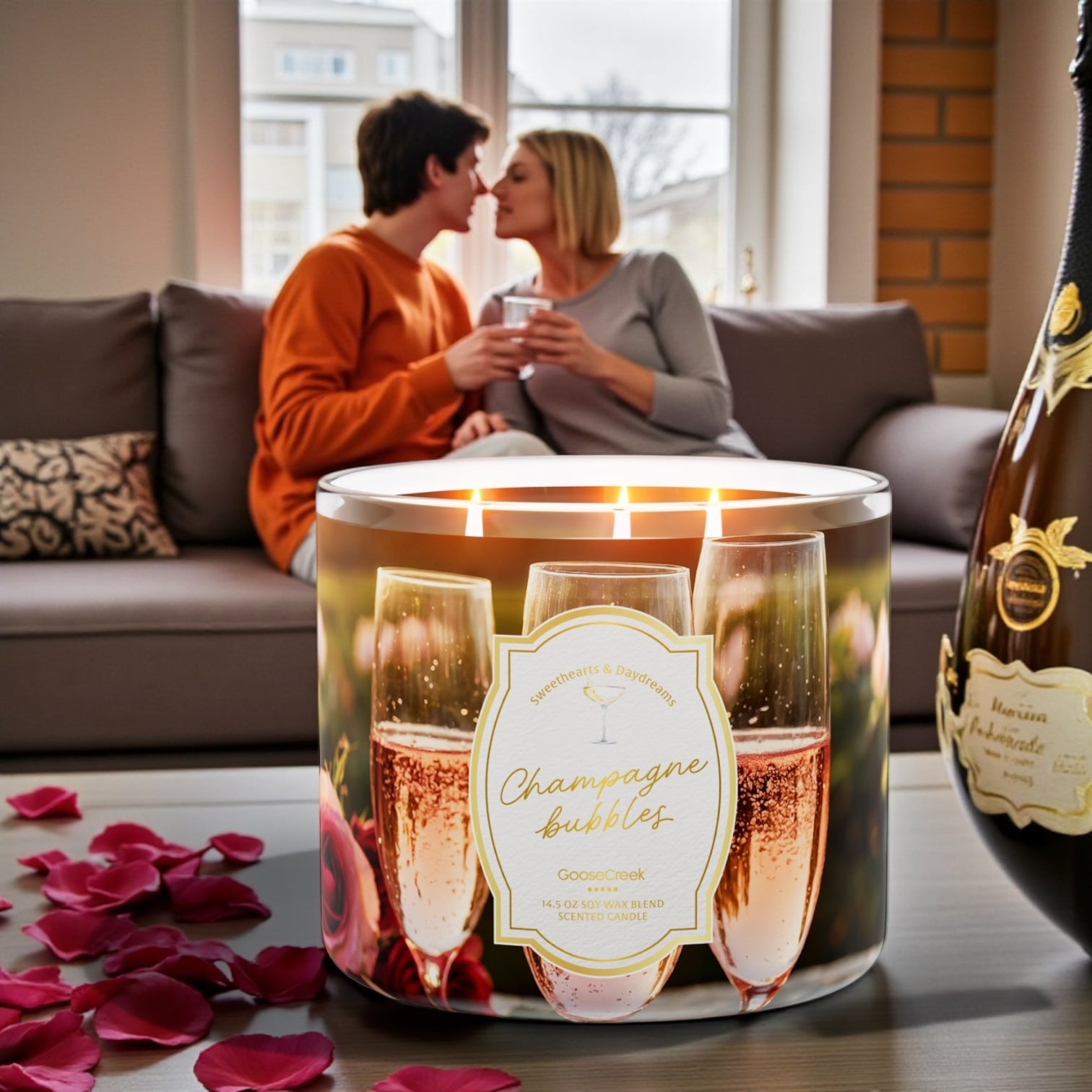 Candle 14.5 oz Champagne Bubbles & Love from the Heart artisanal goat milk soap