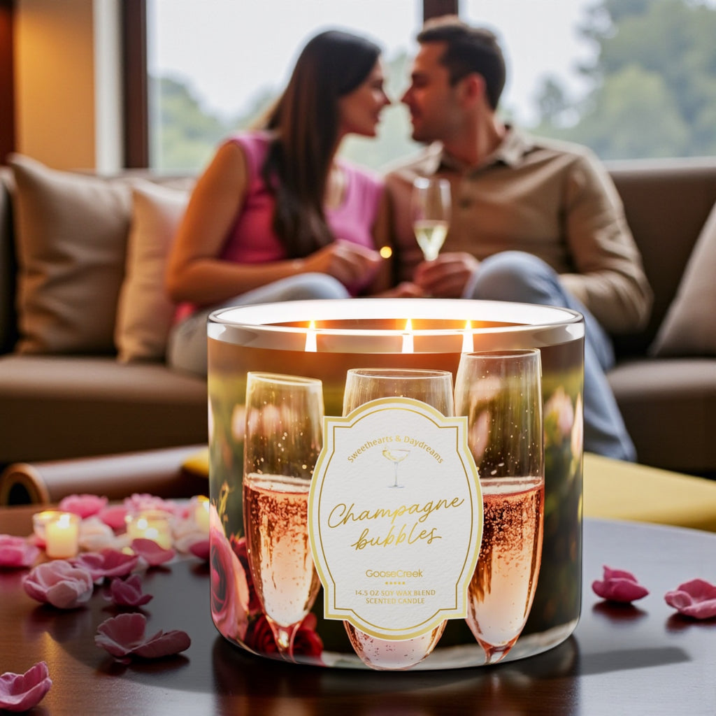 Candle 14.5 oz Champagne Bubbles & Love from the Heart artisanal goat milk soap