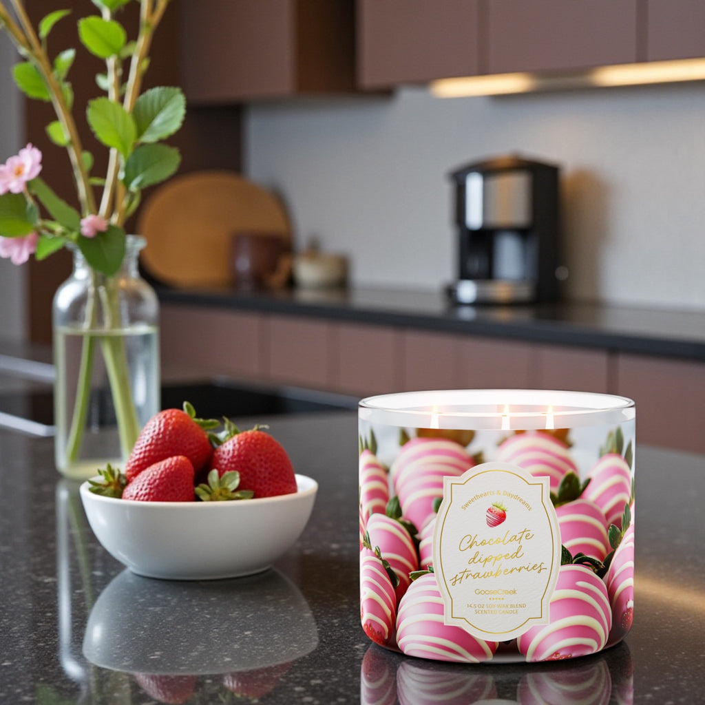 Candle 14.5 oz Chocolate Dipped Strawberry & Love from the Heart artisanal goat milk soap as a gift