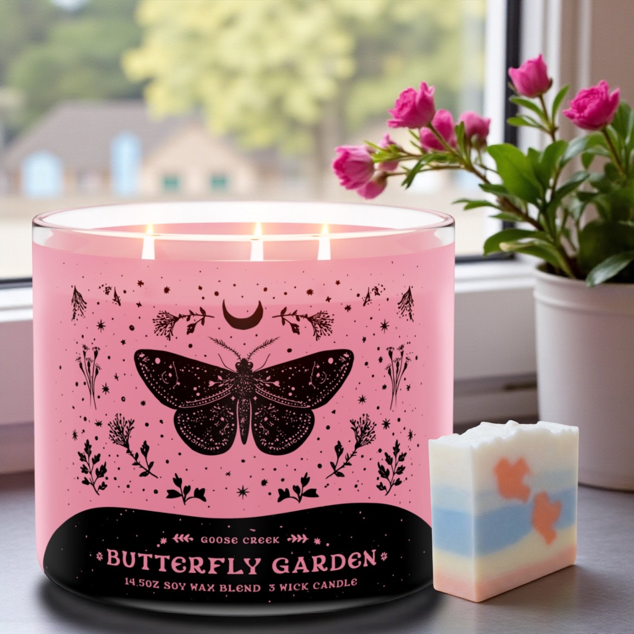 Candle 14.5 oz Butterfly Garden & Birds in love artisanal goat milk soap as a gift