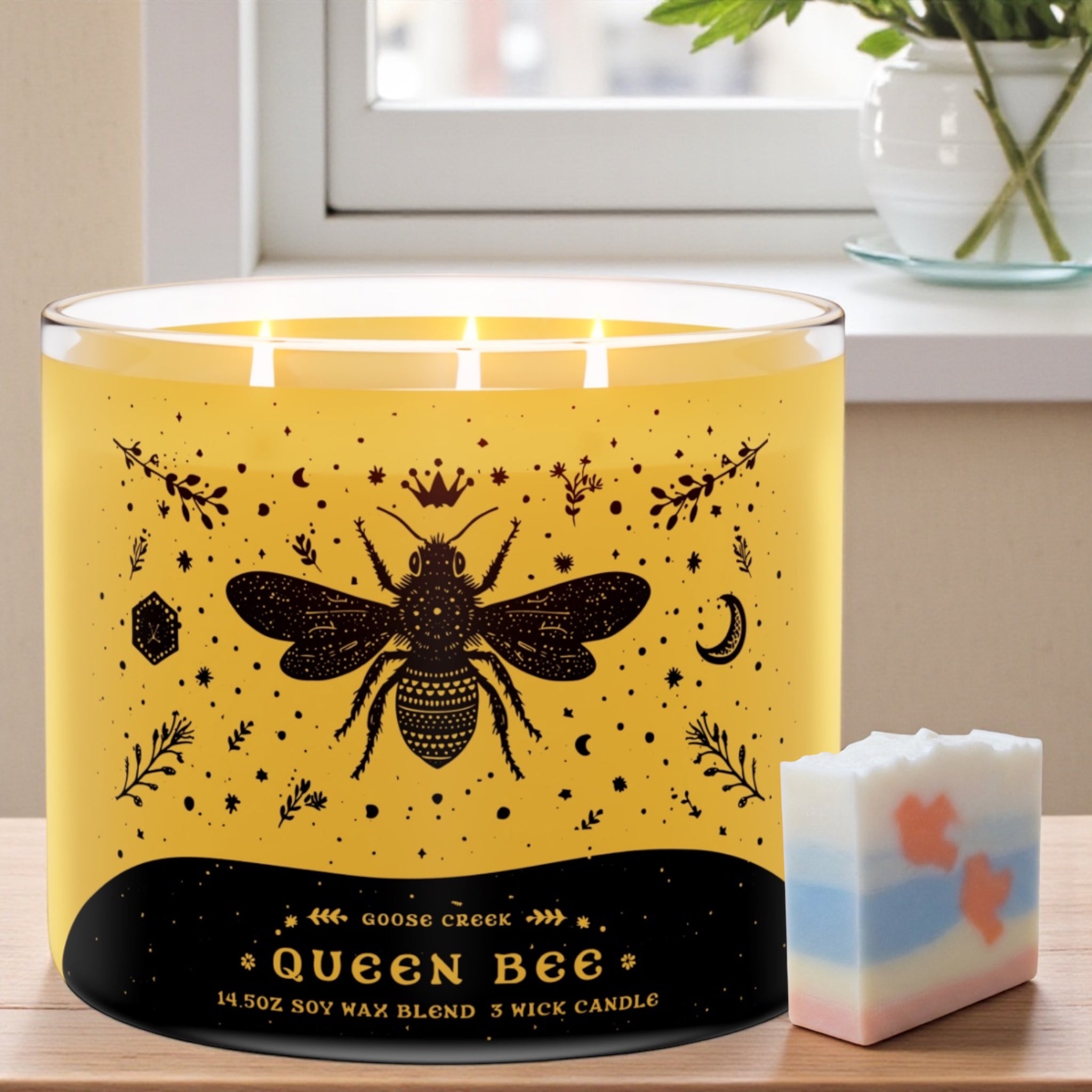 Queen Bee Candle 14.5oz & Artisanal (Birds in love design)got milk soap as a gift