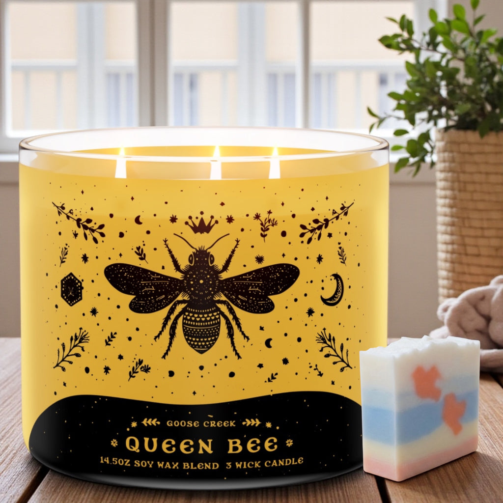 Queen Bee Candle 14.5oz & Artisanal (Birds in love design)got milk soap as a gift