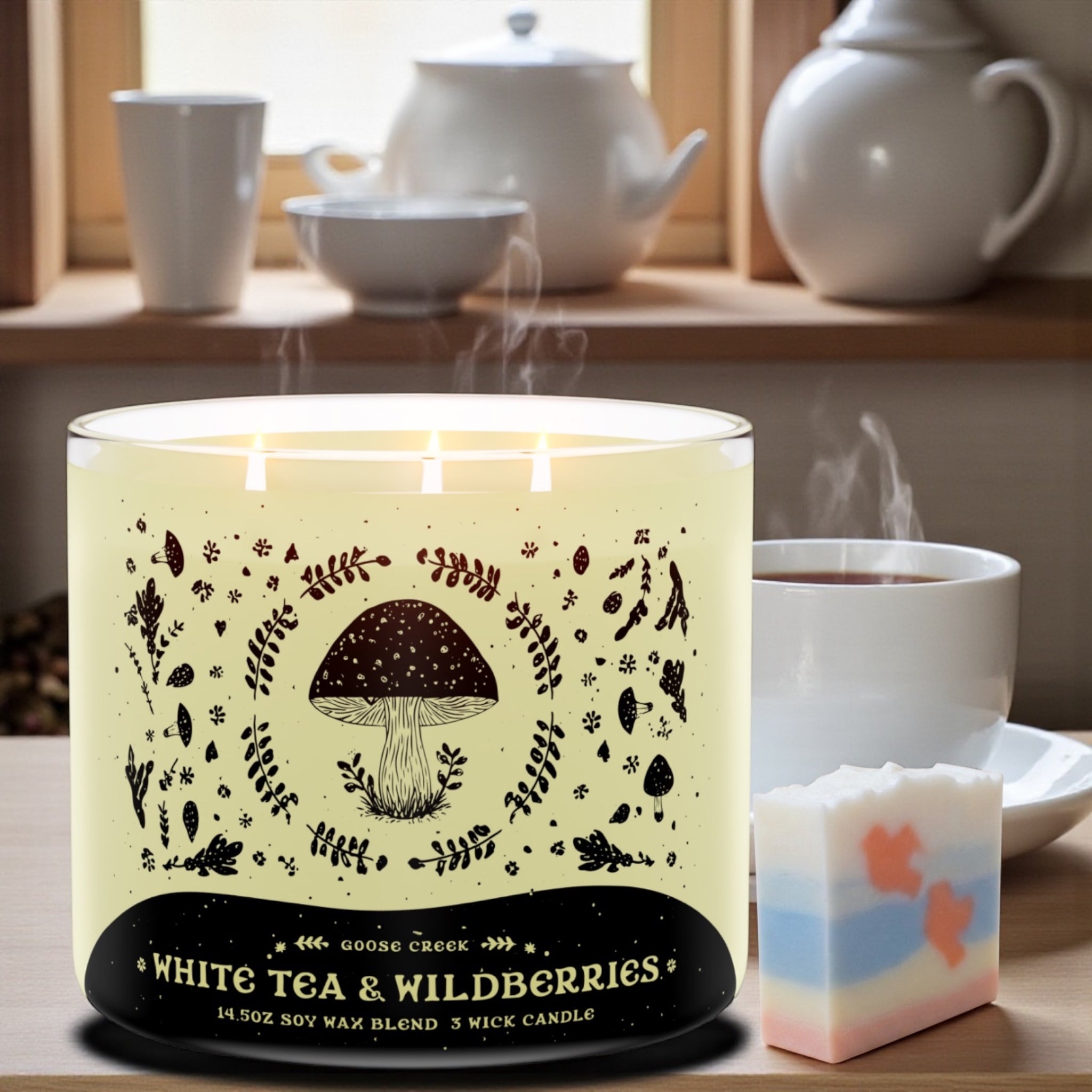 White Tea & Wildberries Candle 14.5 oz + Artisanal soap ( Birds in love design) as agift