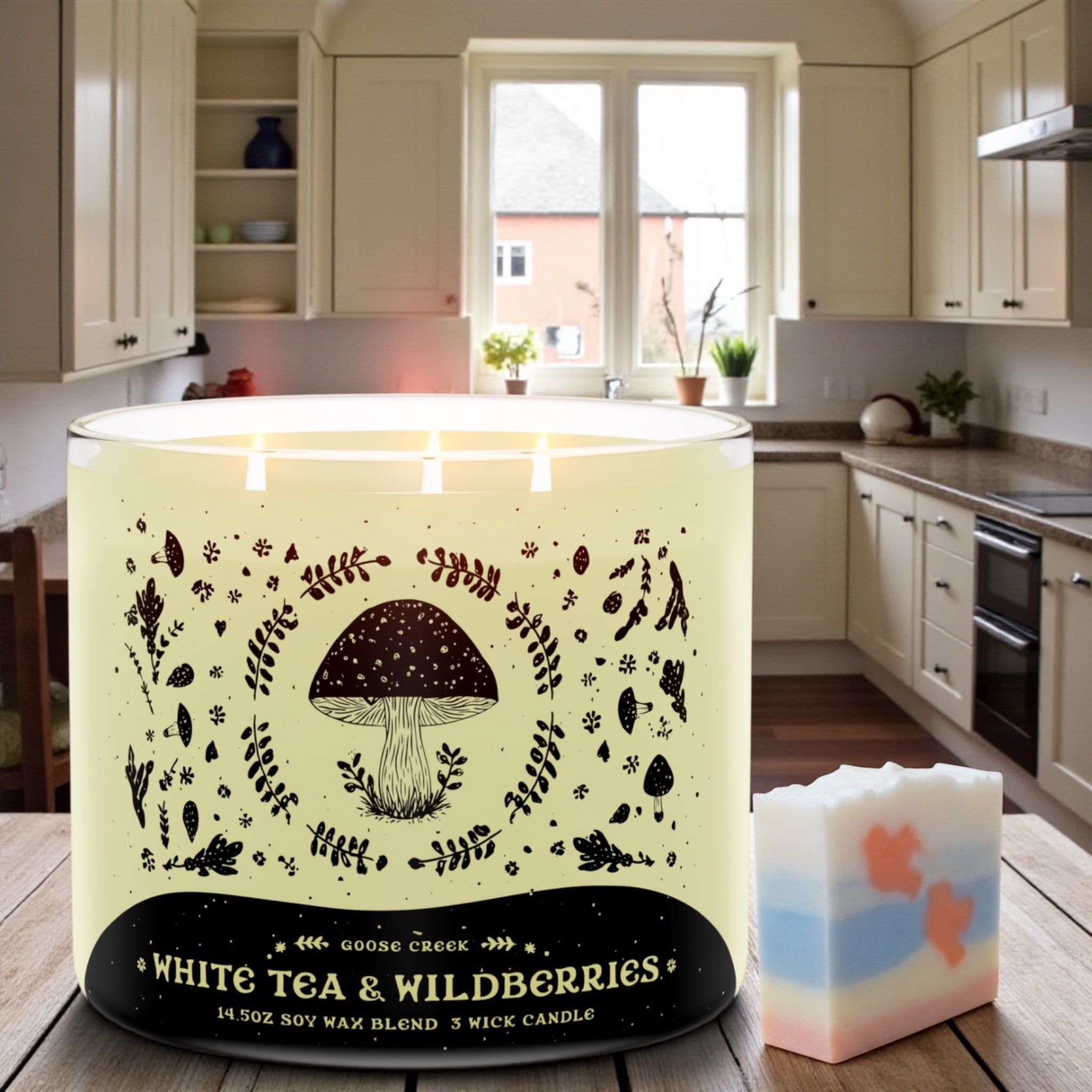 White Tea & Wildberries Candle 14.5 oz + Artisanal soap ( Birds in love design) as agift
