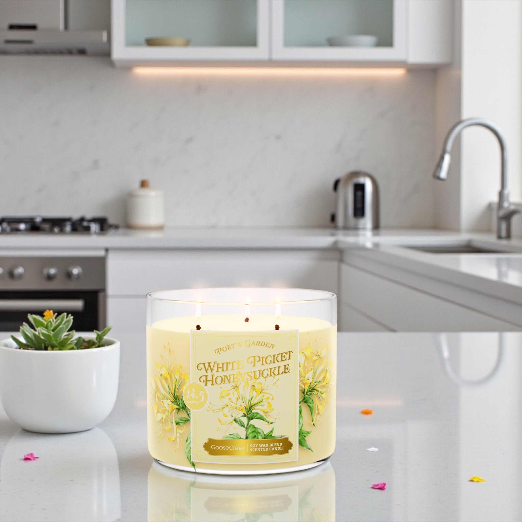 Poet's Garden (White Picket Honeysuckle) Candle 14.5oz + Artisanal Soap (birds in love design)